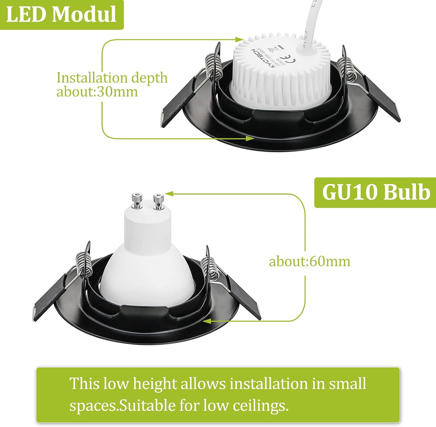Detalle 2 de KYOTECH 6er Set LED Modul Warmweiß 3000K, 50 mm, 5 W, 230 V (Ultra flach, für GU10 & MR16) – 400 lm, 120°