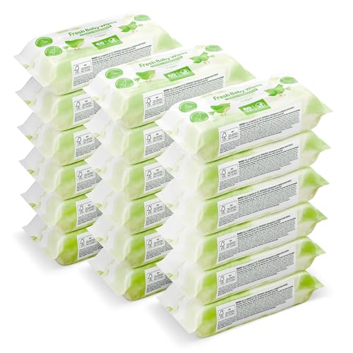 Detalle de By Amazon Fresh Baby Wipes — 1080 Wipes, 18 Packs of 60 (Plant-Based, Plastic-Free)