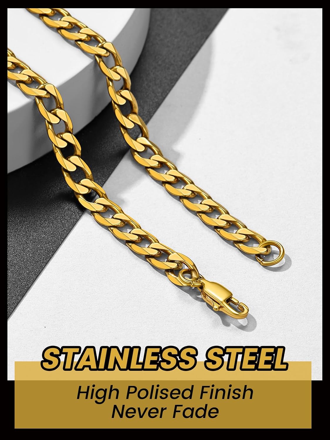 Thumbnail 4 de GOLDCHIC JEWELRY Flat Cuban Chain Necklace (316L Stainless Steel) – 4mm/6mm/9mm in lengths from 36 to 76 cm
