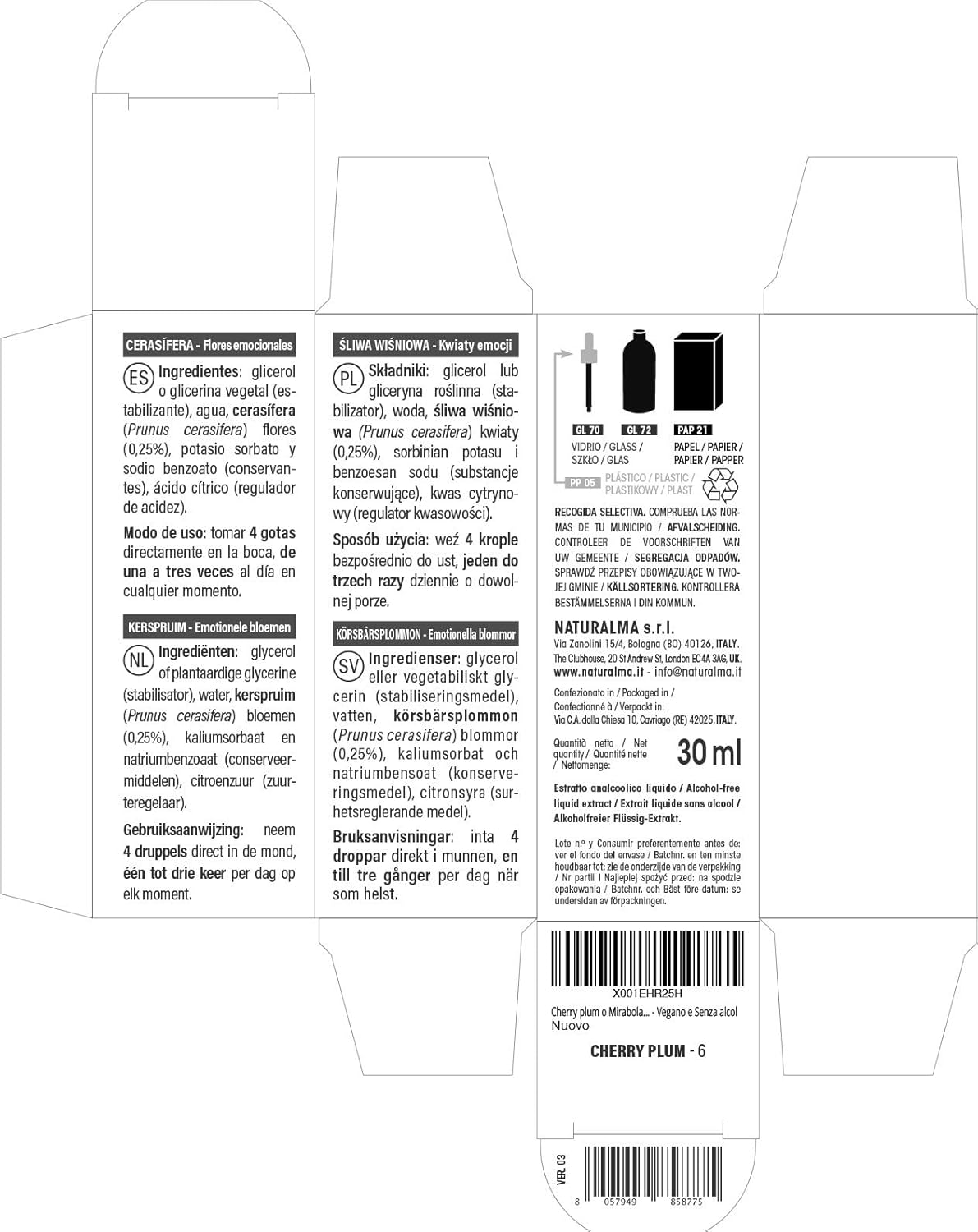 Detalle 1 de Cherry plum o Mirabolano (Prunus cerasifera) Fiori emozionali Naturalma – Gocce 30 ml senza alcol