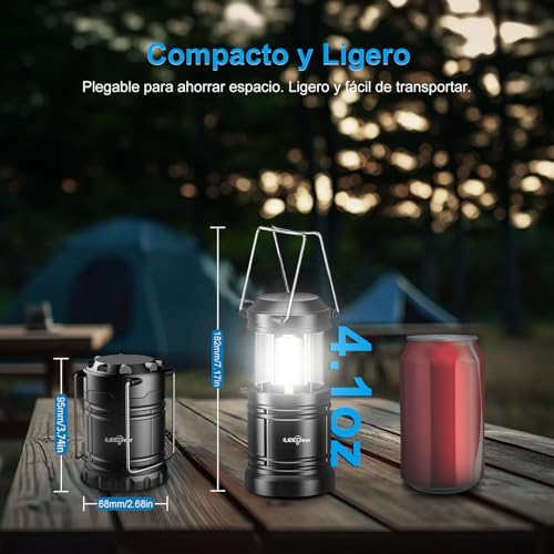 Thumbnail 1 de ILEEDear paquete de 2 linternas LED plegables para camping y emergencias (negro)