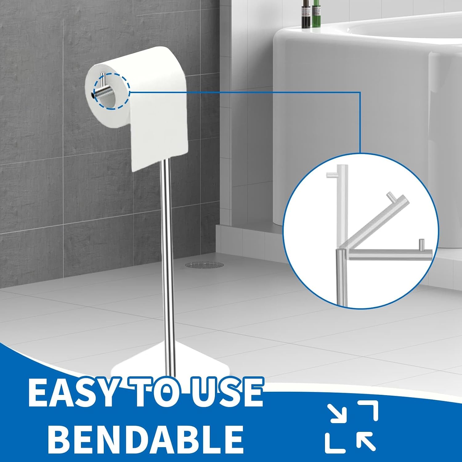 Thumbnail 2 de Toilet Roll Holder Free Standing Stainless Steel Chrome Stand for 6 Rolls (Silver)