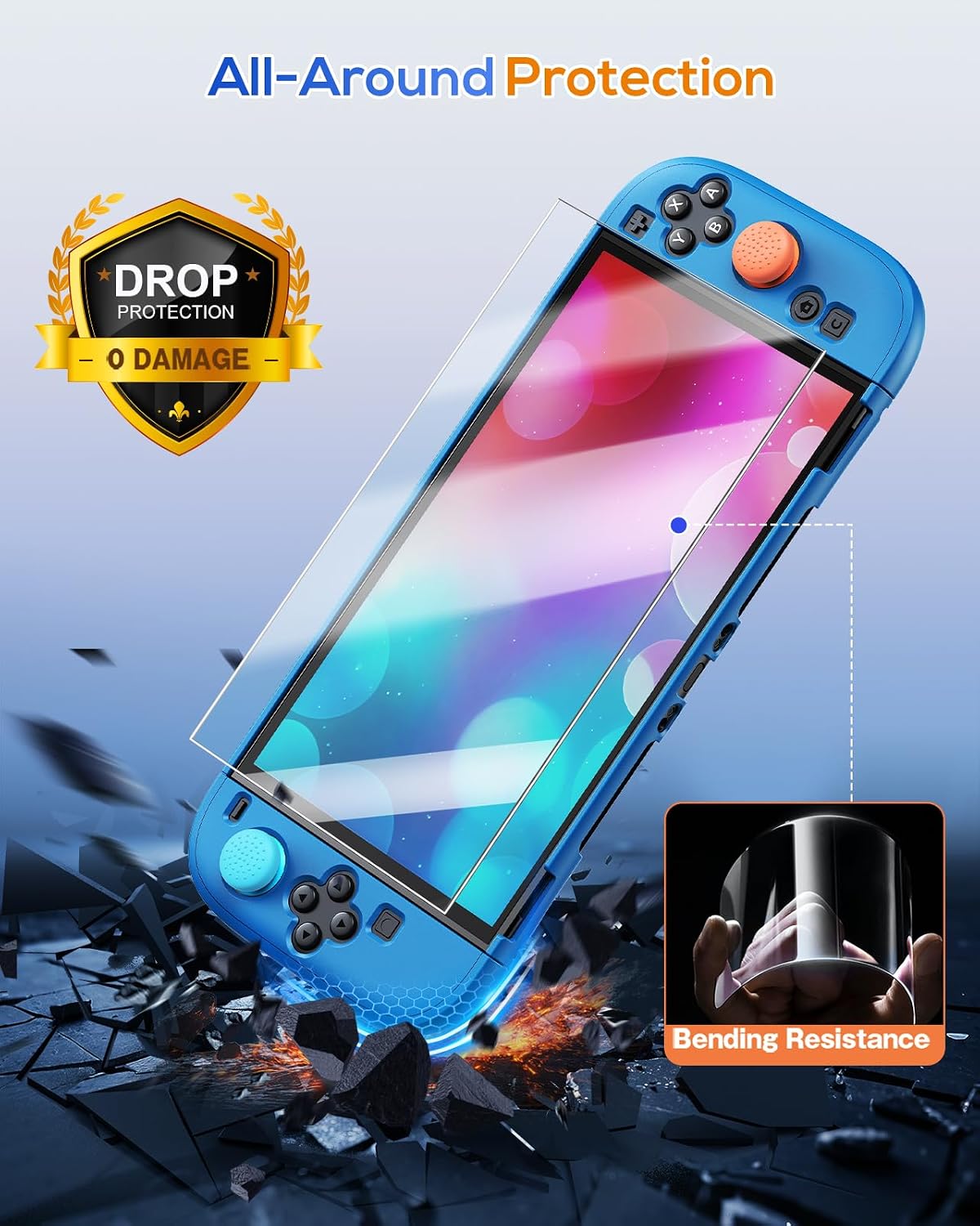 Detalle de FYOUNG Protective Case for Nintendo Switch 2 2025 — Slim Hard Shell with Screen Protector and 8 Thumb Grips