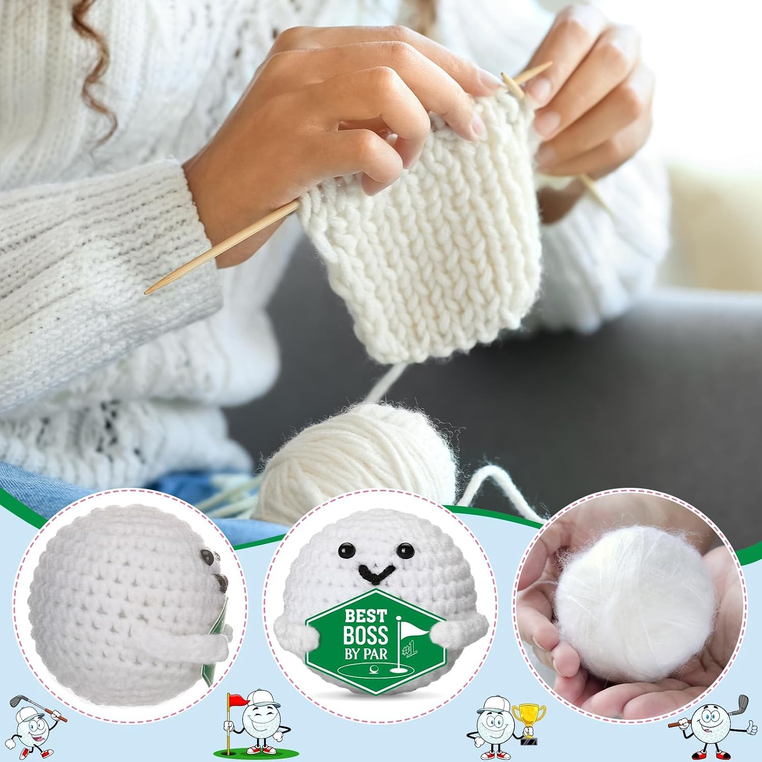 Detalle de YEZZZZ Crochet Golf Ball Accessory, Hand-Knitted Cotton Boss Gift