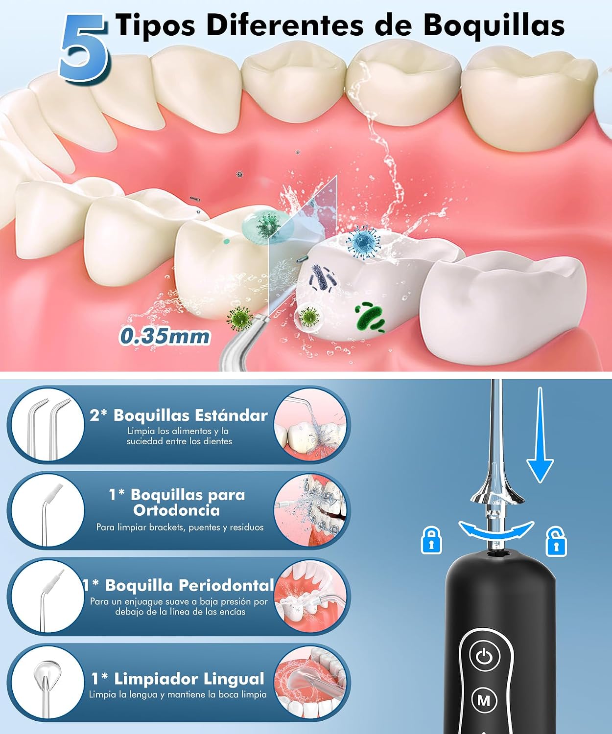 Detalle 2 de ETROBOT Irrigador Dental Portátil 260 ml