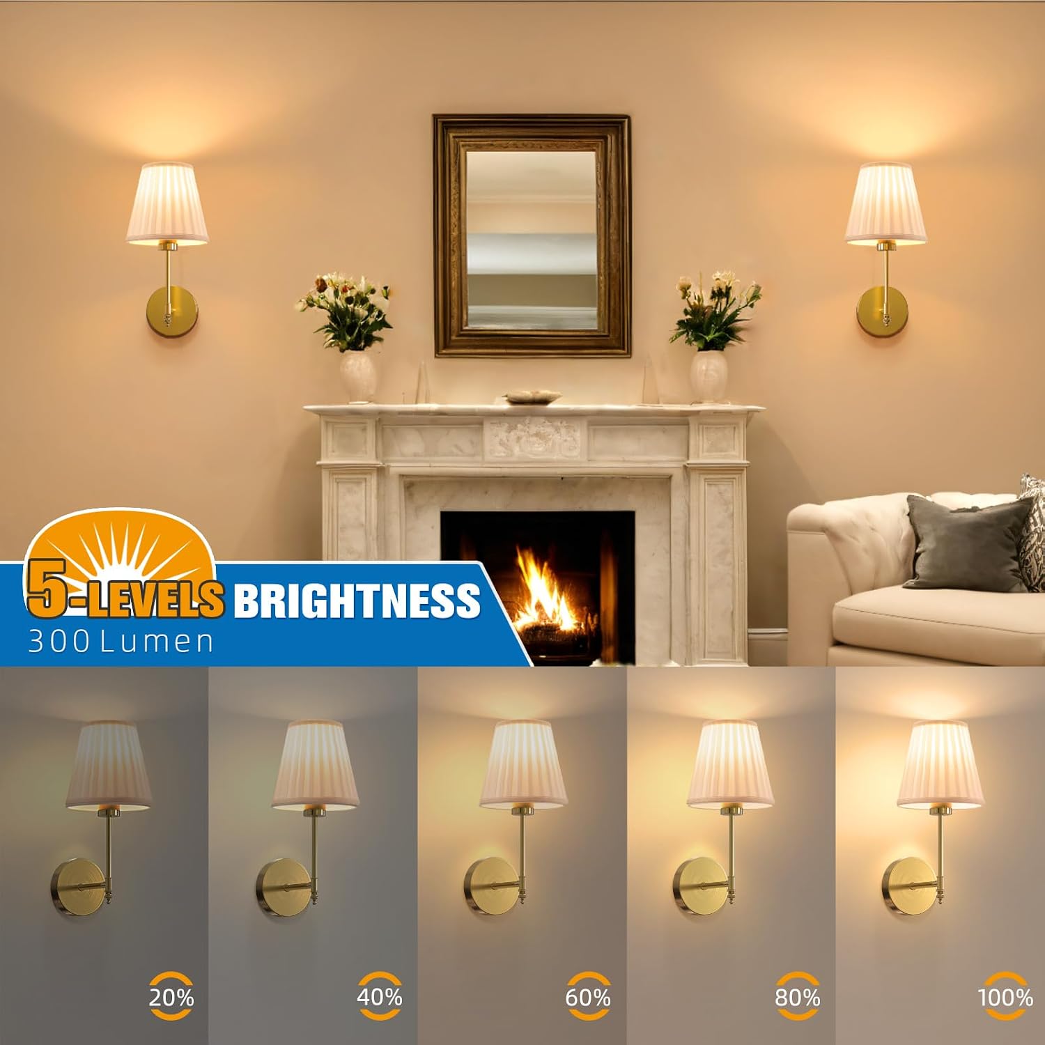 Detalle de NIORSUN 14.5 Inch Battery Operated Wall Sconce Set of 2
