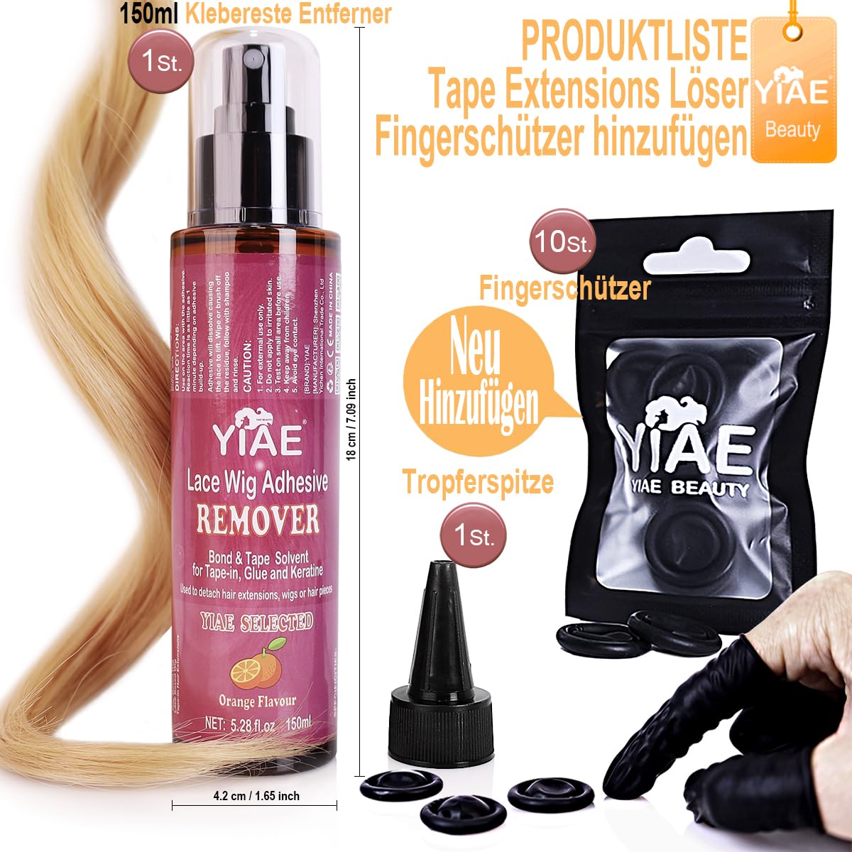 Detalle de YIAE Bonding Löser für Extensions (150 ml) – Schnelle, schonende Tape- und Kleberentfernung