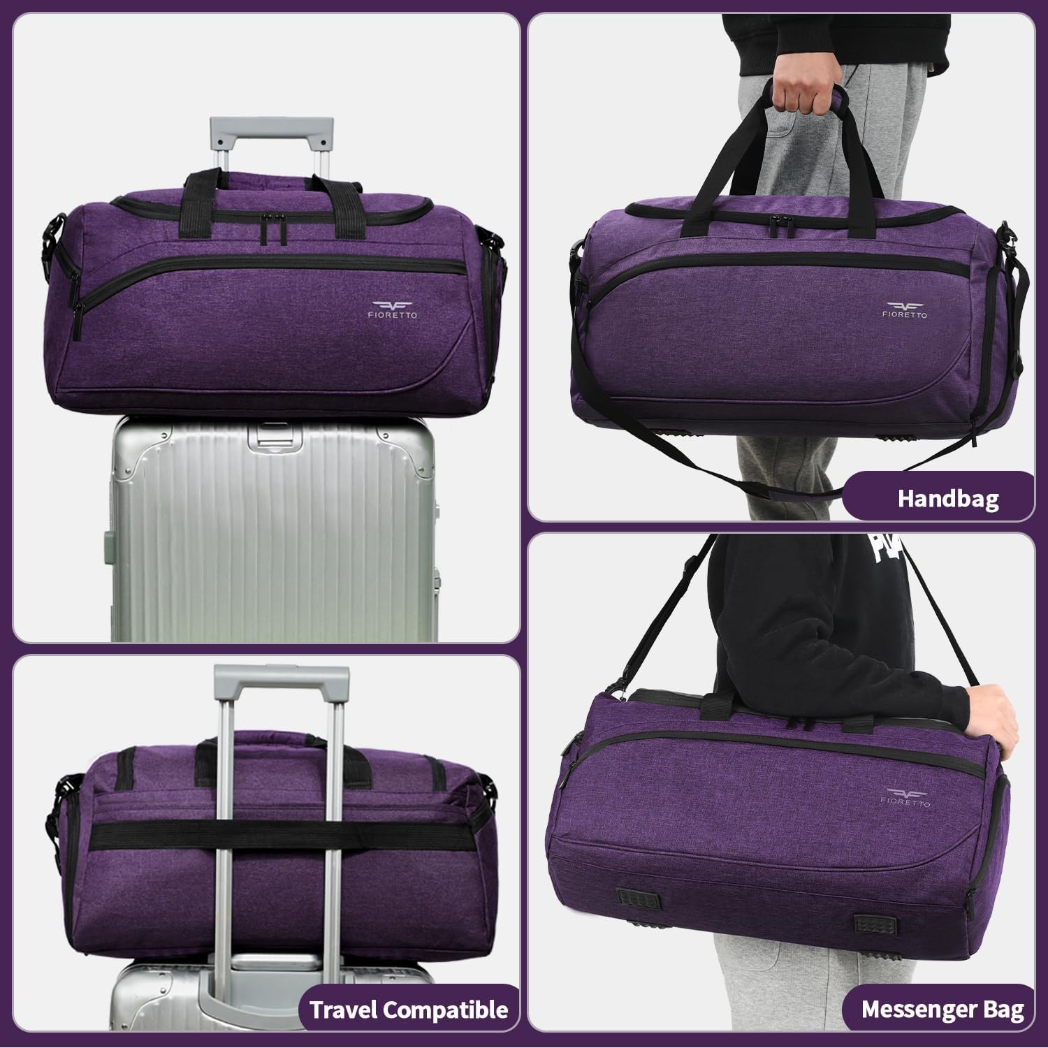 Detalle 2 de FIORETTO 50L Sporttasche & Reisetasche mit Schuhfach und Nassfach (lila)