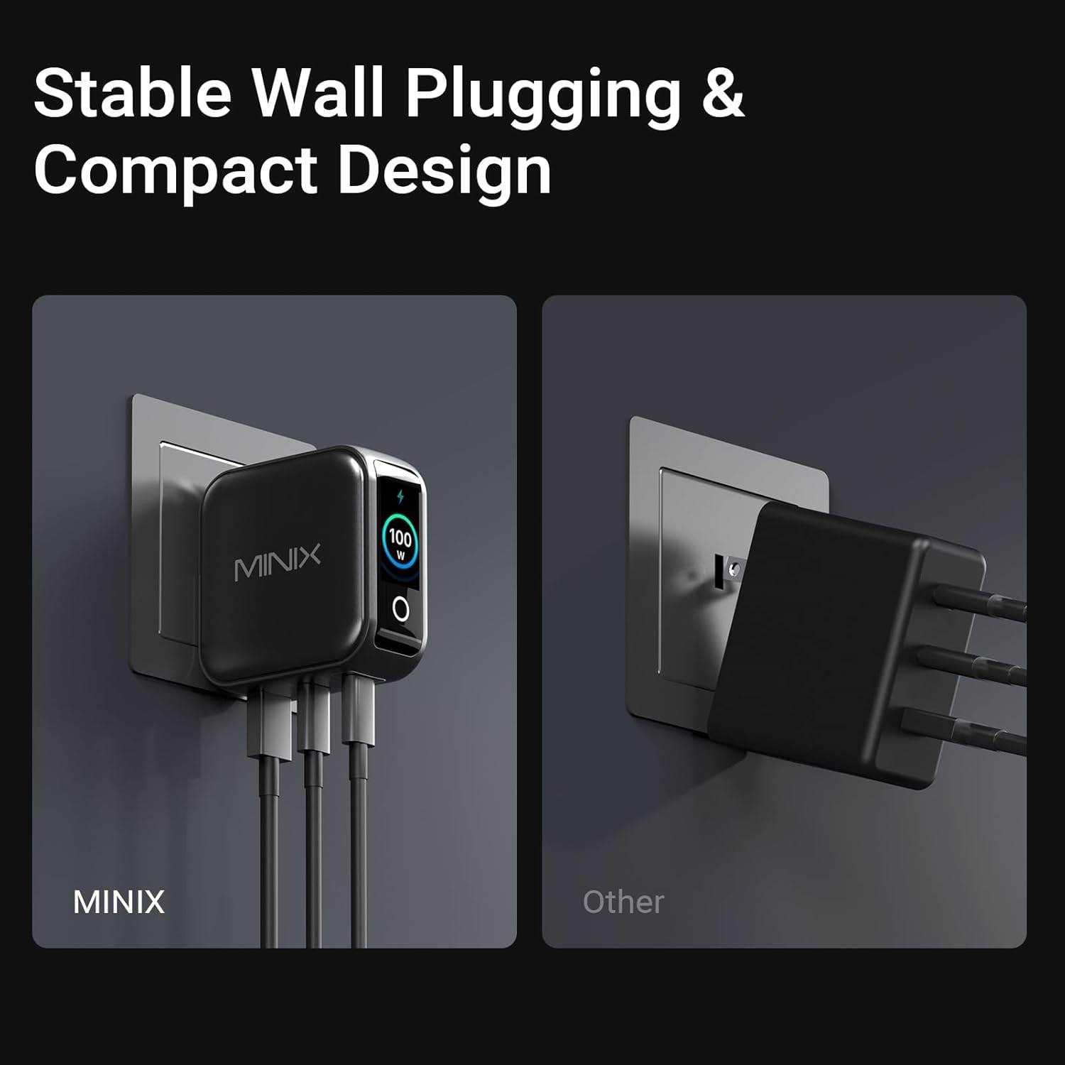 Detalle 2 de MINIX 100W GaN Charger with 3 Ports and Smart Display