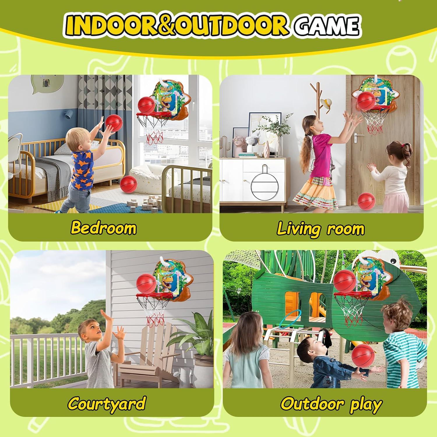 Thumbnail 4 de Fullware Mini Basketballkorb Indoor für Kinder (2-in-1) mit Ringwurf, Punkteanzeige & Musik – Dino-Design