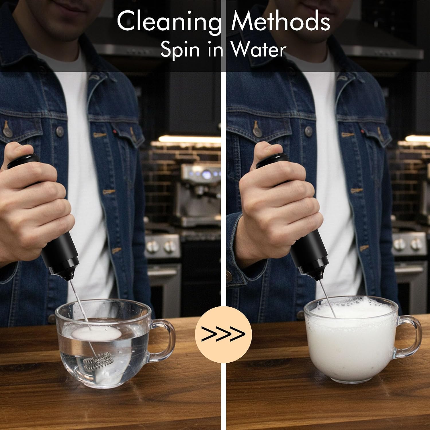 Detalle de New England Stories MF-BLACK-KCDDHZ Rechargeable Milk Frother, Dual-Spring Whisk