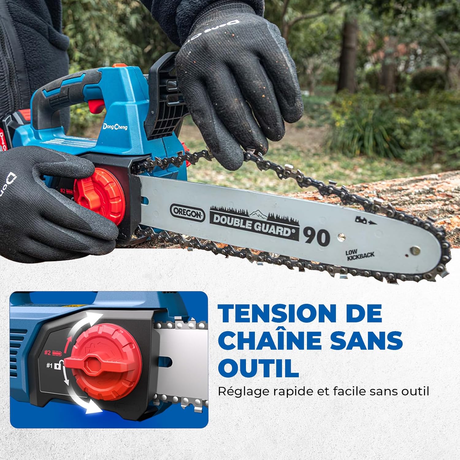 Detalle de DongCheng Tronçonneuse sans fil 20V avec moteur brushless et guide Oregon 30 cm