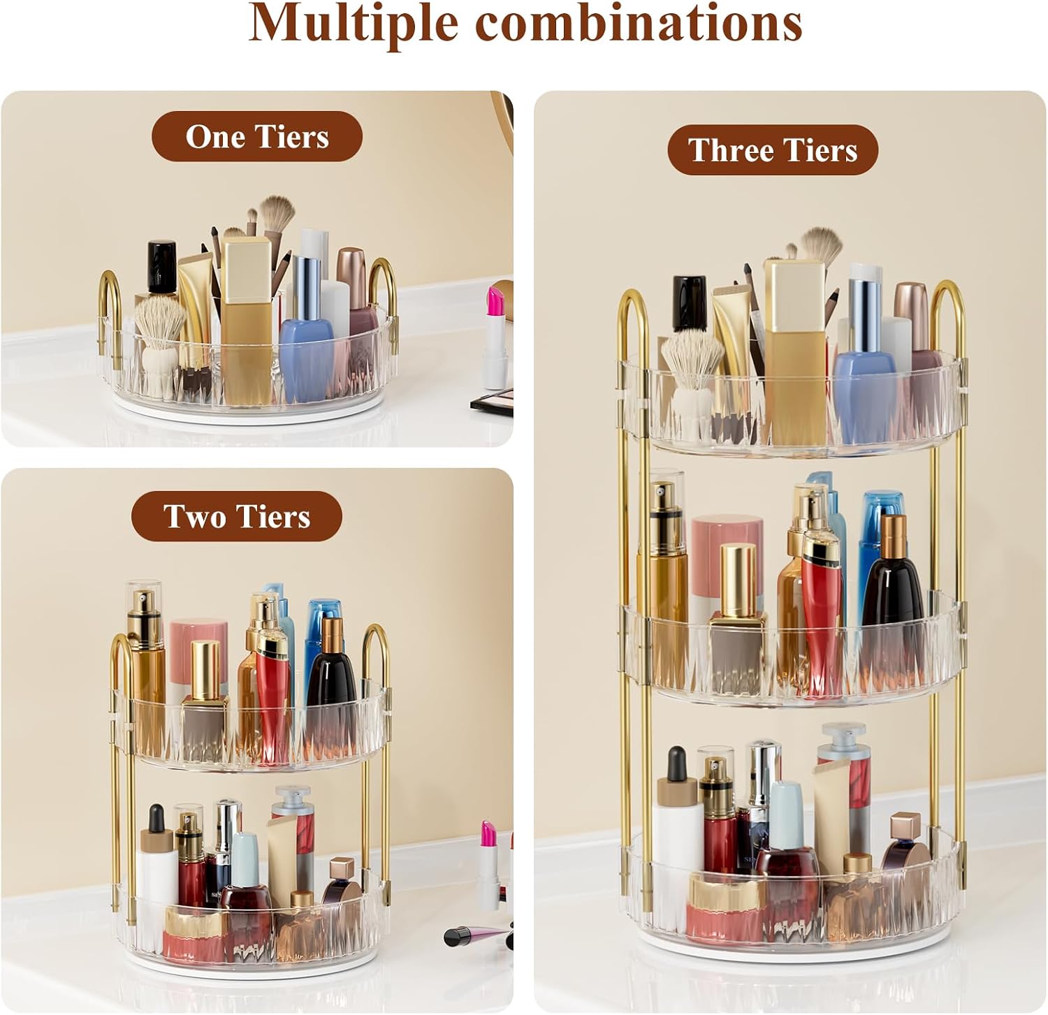 Detalle de Dayacoco 360 Rotating Makeup Organiser, 3-Tier Round Spinning Storage Stand