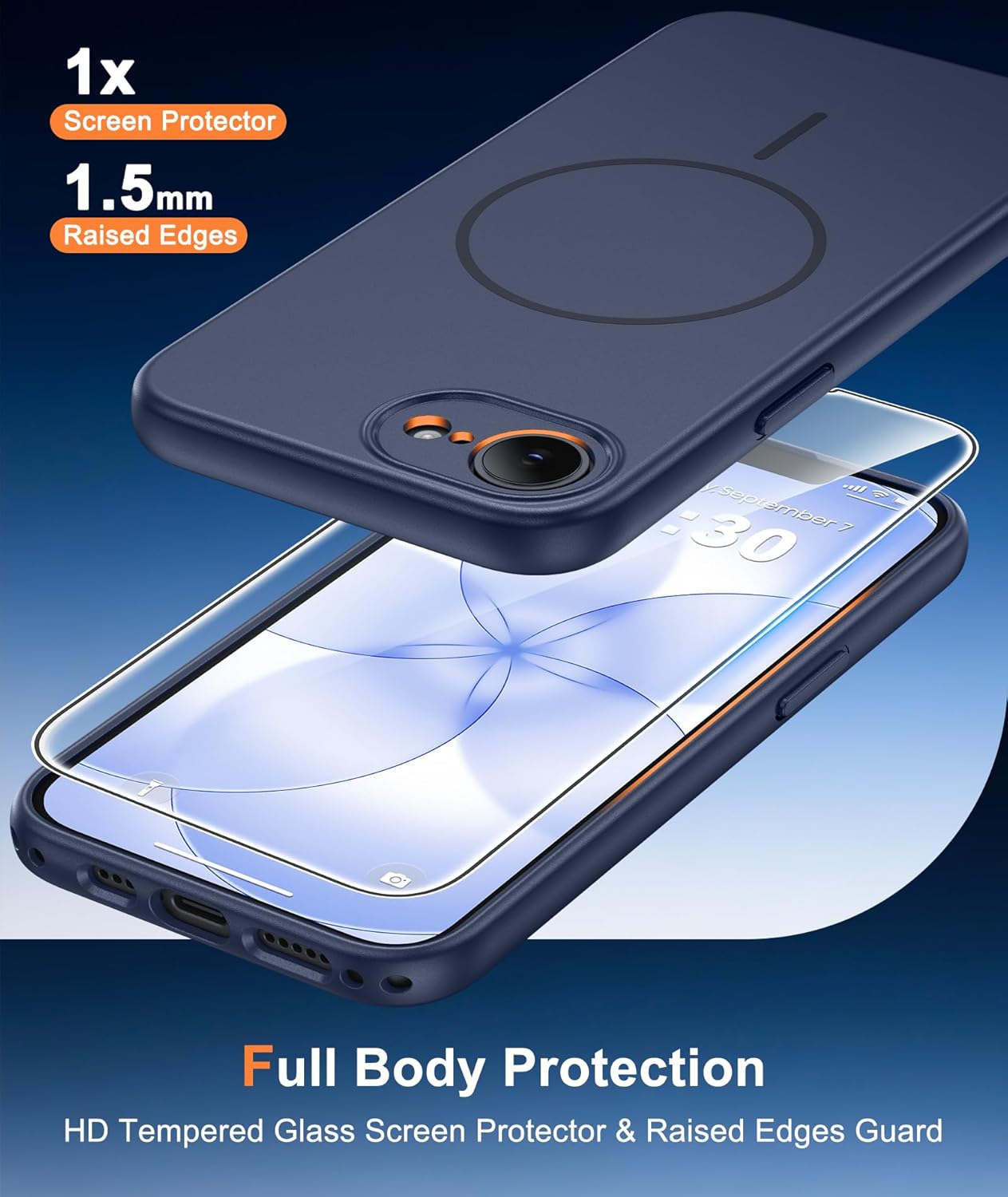 Detalle de FNTCASE for iPhone 17e & 16e Case with MagSafe, Full Camera Protection and Screen Guard – Blue
