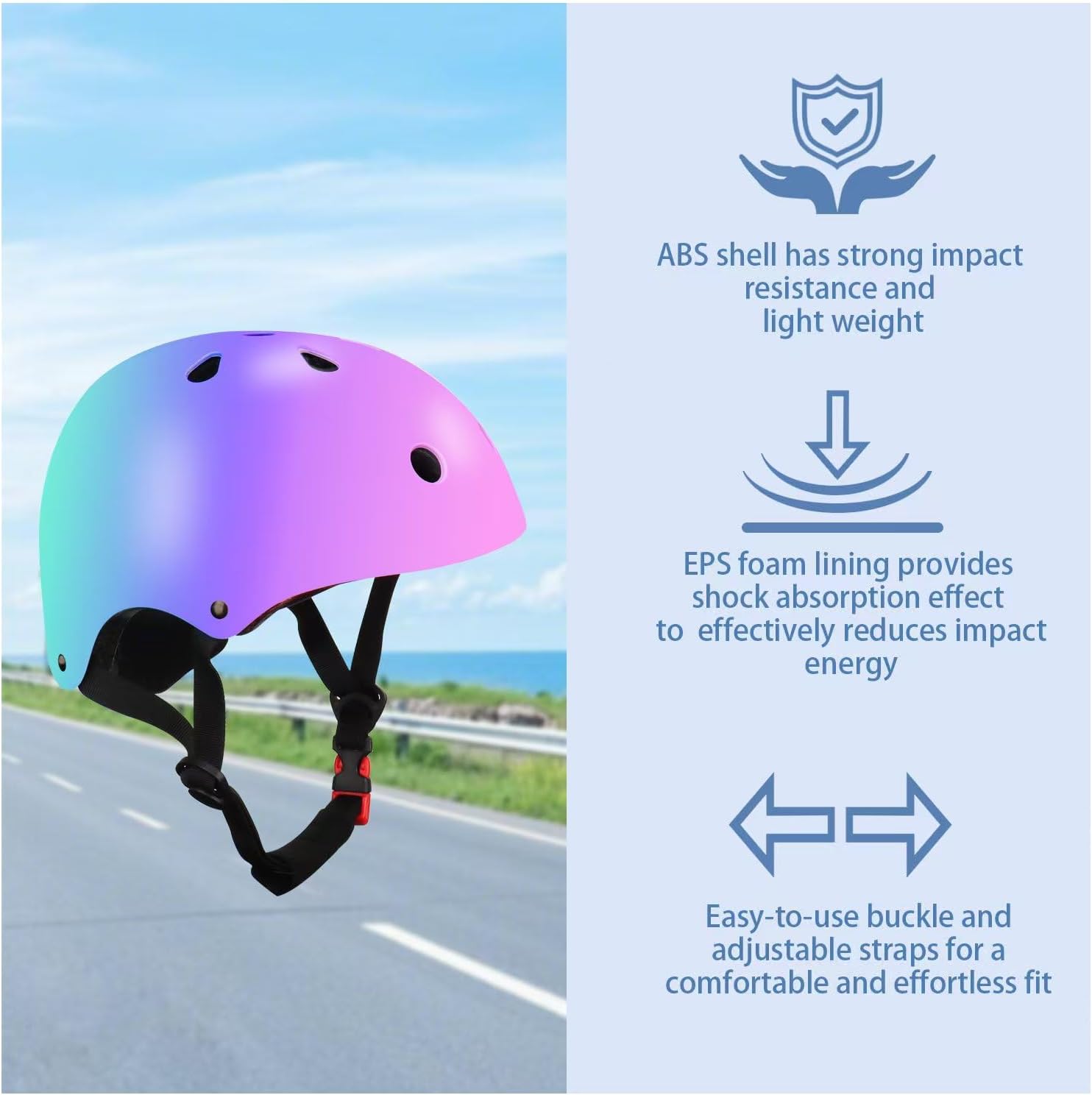 Detalle de Color Gradient Adjustable Kids Bike Helmet with Knee & Elbow Pads Set — 7-in-1 Safety Gear for Ages 5–14