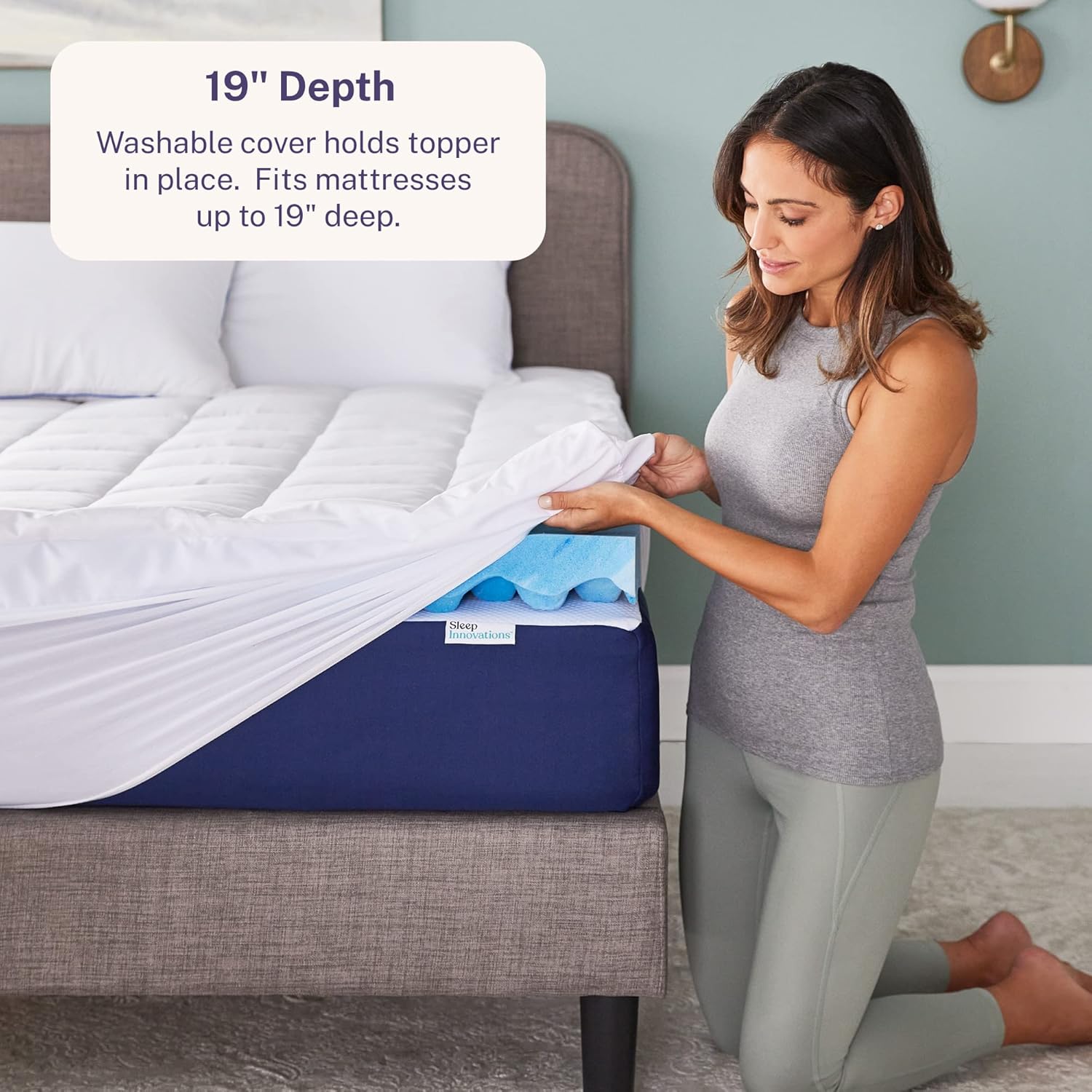Thumbnail 3 de Sleep Innovations Dual Layer 4 Inch Memory Foam Mattress Topper (Queen) with 3 Inch Cooling Gel Foam + Removable Pillow Top Cover