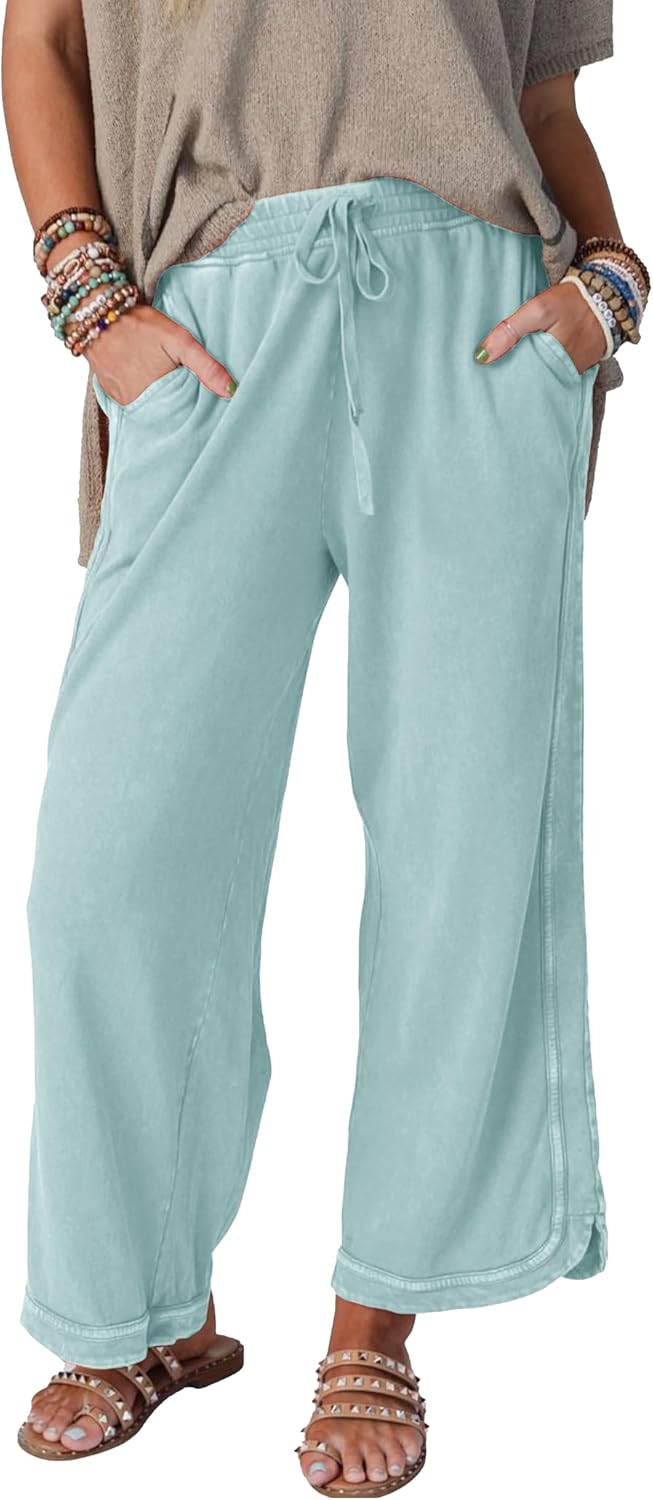 Detalle de Malajisi Women's Casual Wide Leg Pants with High Waist Drawstring