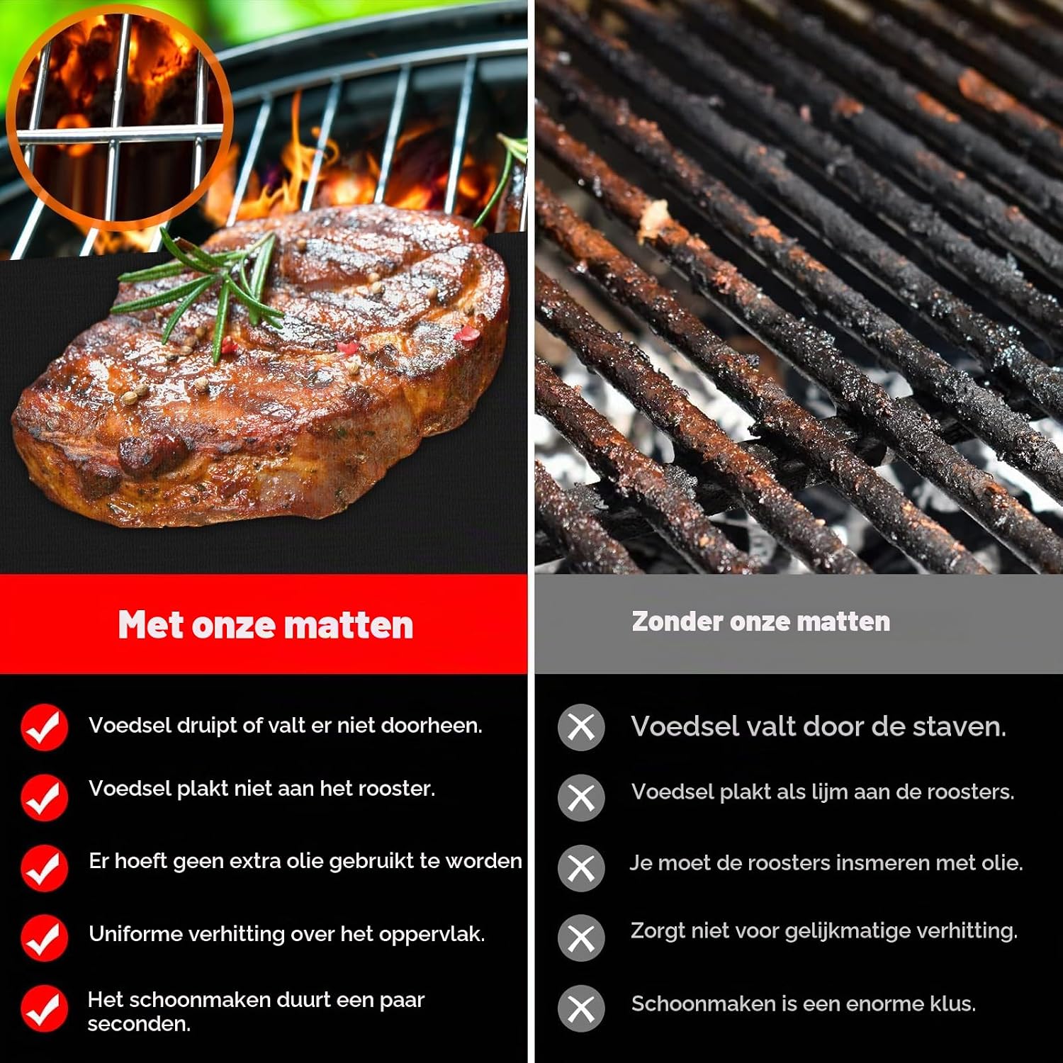 Detalle 2 de SPGOOD 9020B grillmatten, 4 stuks van 50 x 40 cm, herbruikbaar en antiaanbak