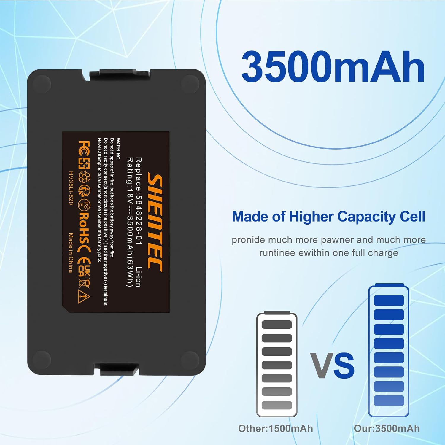 Thumbnail 4 de 18V 3500mAh Ersatzakku für Husqvarna Automower von Shentec – kompatibel mit Automower 115H, 305/310/520 (2020–2021) und Gardena Sileno
