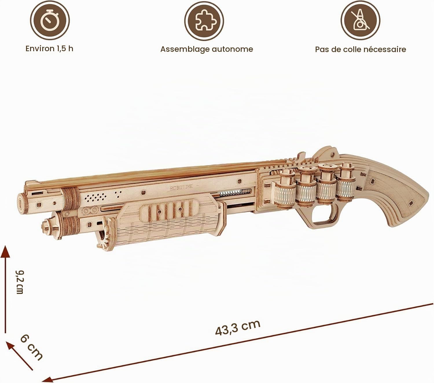 Detalle 2 de Robotime Terminator M870 3D-houten puzzel met mechanisch schietmechanisme