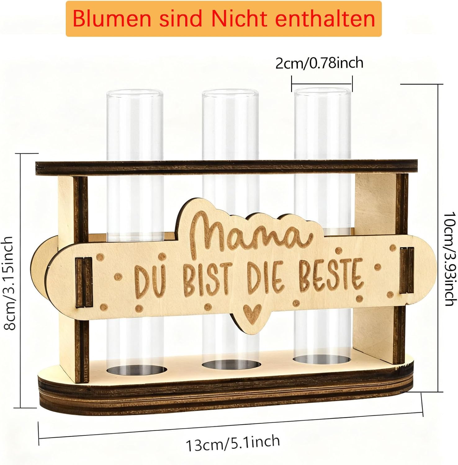 Thumbnail 2 de Geschenke für Mama: Holz-Reagenzglas-Vase mit Lichterkette – Blumenständer für Muttertag & Geburtstag