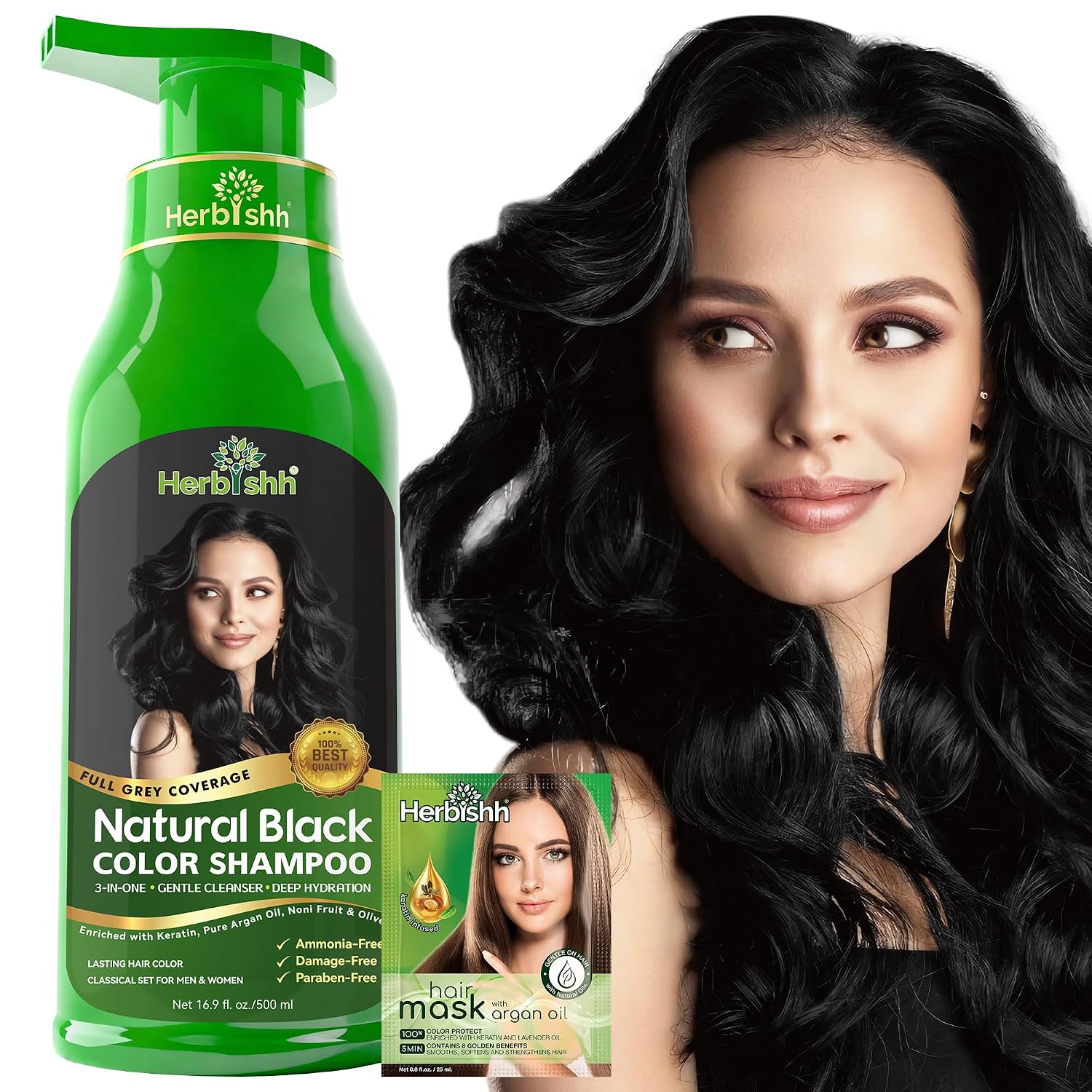 Detalle de Herbishh Hair Color Shampoo 500ml — Black
