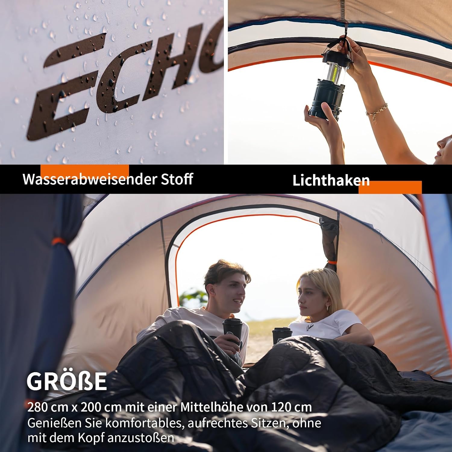 Detalle 2 de EchoSmile Pop up Zelt 4–8 Personen – Schnelles Aufbaupaket für Familiencamping