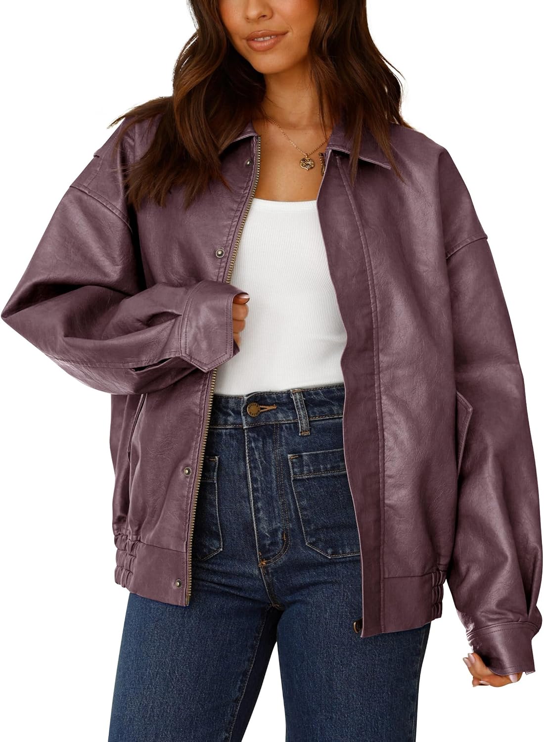 Detalle 1 de PRETTYGARDEN Women's Faux Leather Motorcycle Jacket