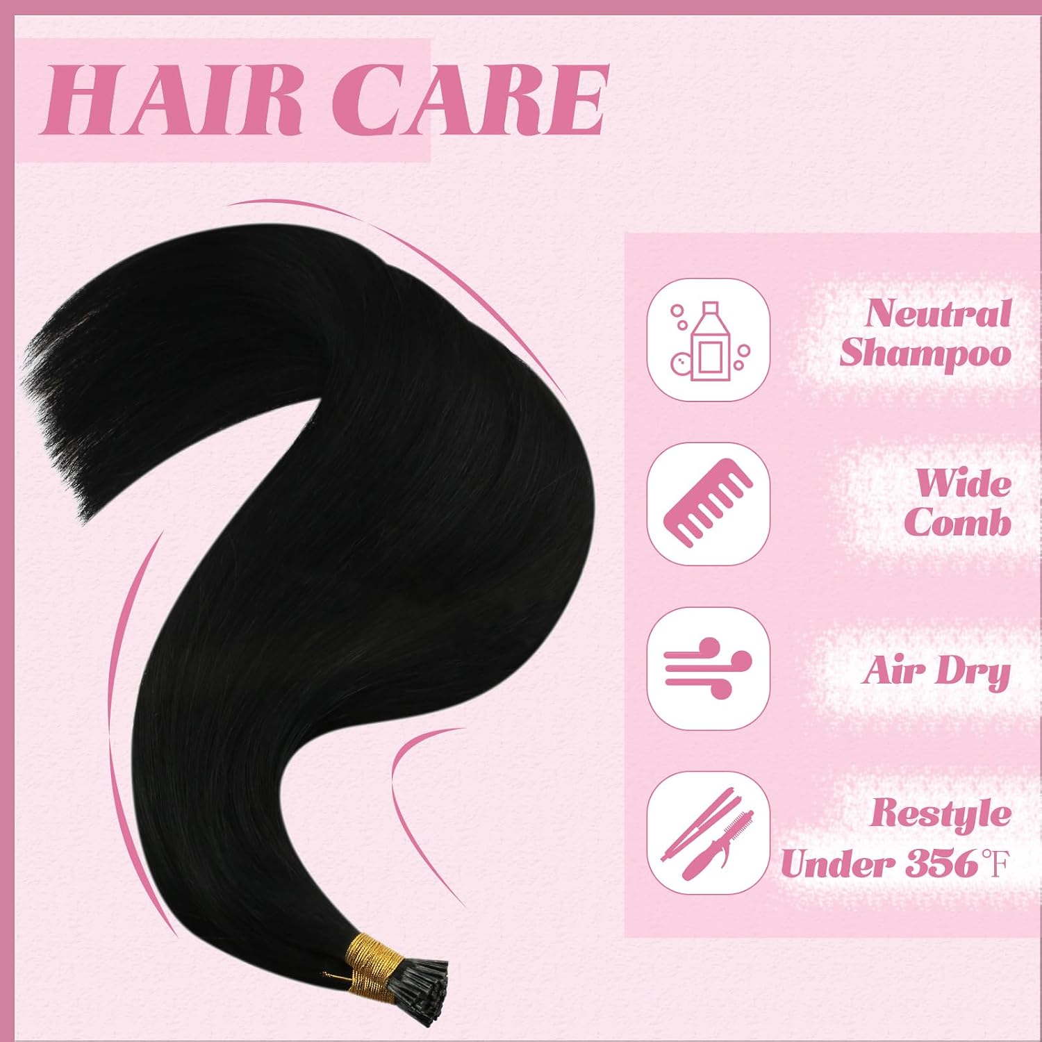 Detalle de YoungSee PR-COM-RT-X839562 I-Tip Human Hair Extensions, 20-Inch Jet Black