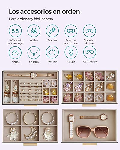 Thumbnail 3 de SONGMICS Colección GISELLA — Caja de Joyas 4 Niveles, gran capacidad en gris pizarra y dorado (JBC161C01)