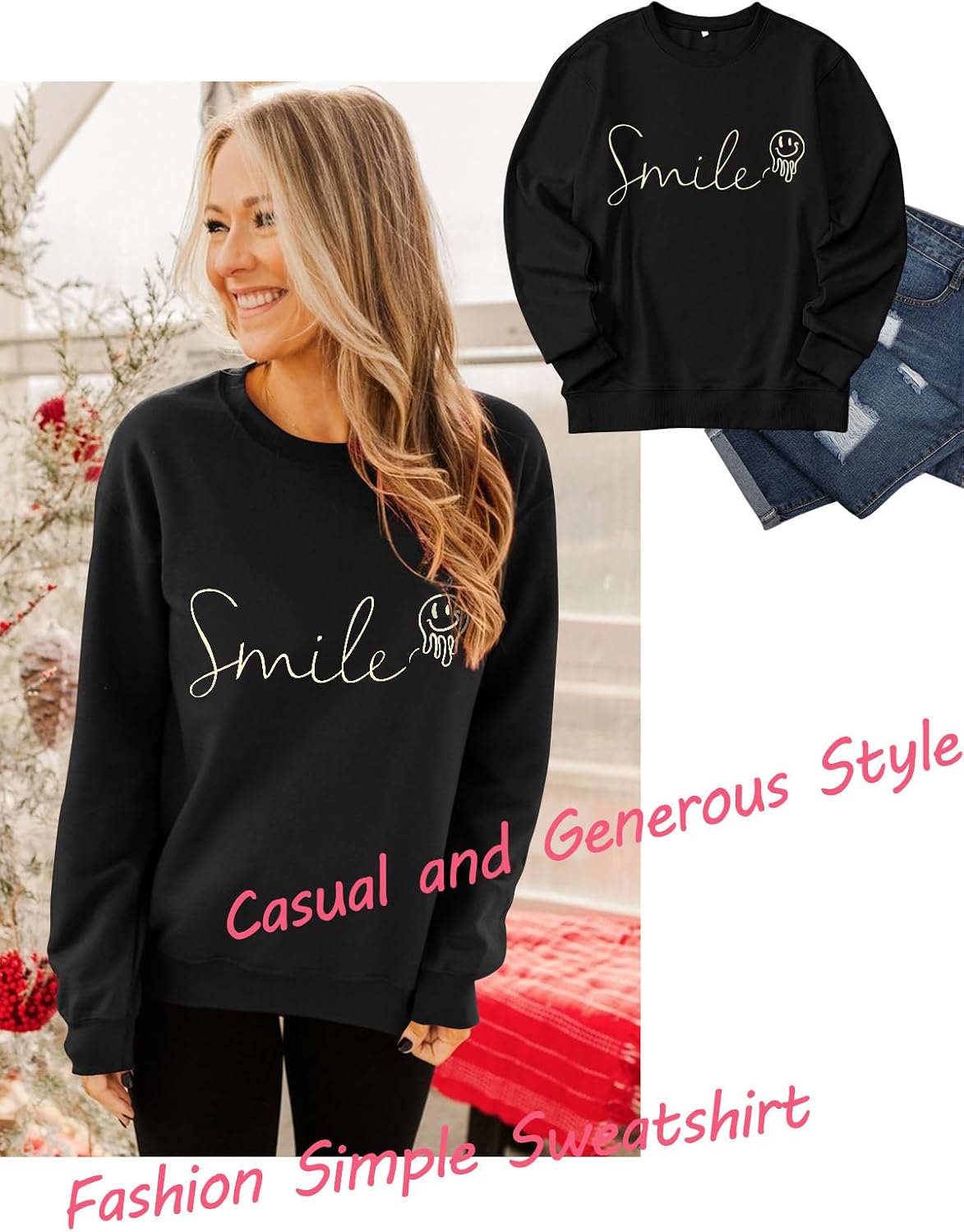 Detalle de WIEIYM Smile Sweatshirt Cotton Crewneck