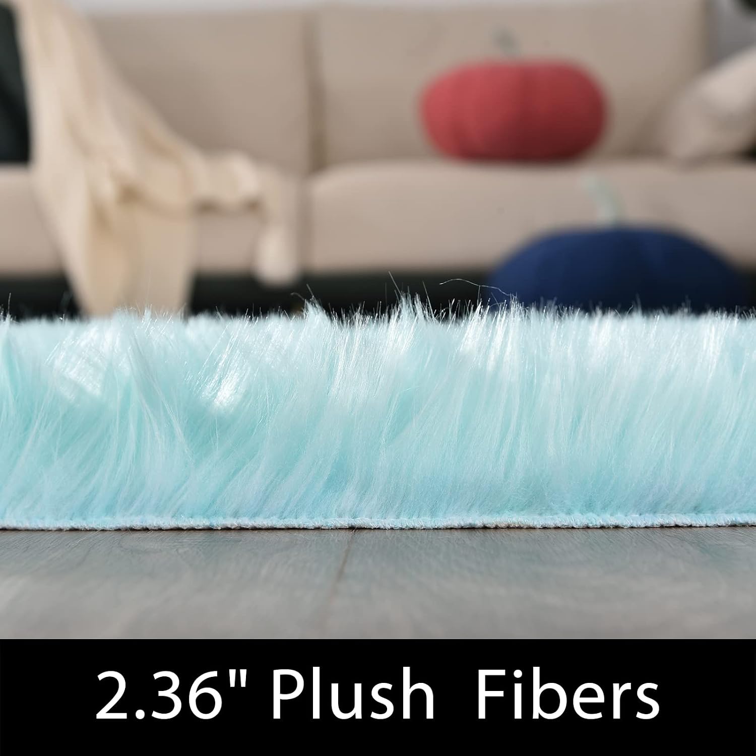 Detalle de Latepis Light Blue Faux Sheepskin Fur Area Rug 8x10 (Teal) for Living Room & Bedroom