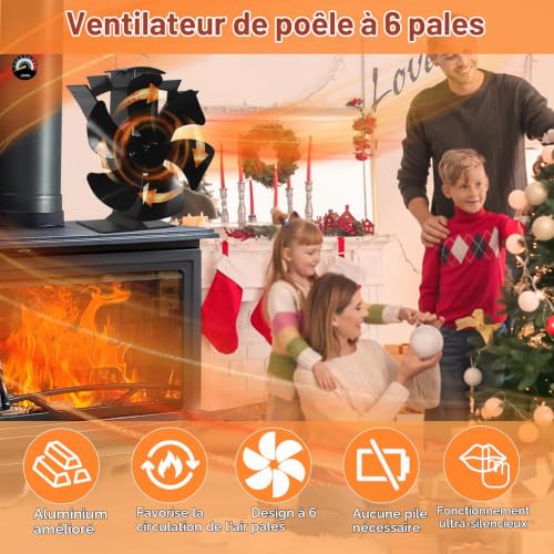 Detalle 2 de HAWCAFU Ventilateur de poêle à 6 pales