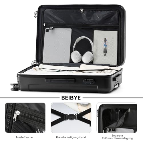 Detalle de BEIBYE Hartschalenkoffer XL 76 cm – Großer Reiseekoffer aus ABS, 360° Doppelrollen, Zahlenschloss, schwarz