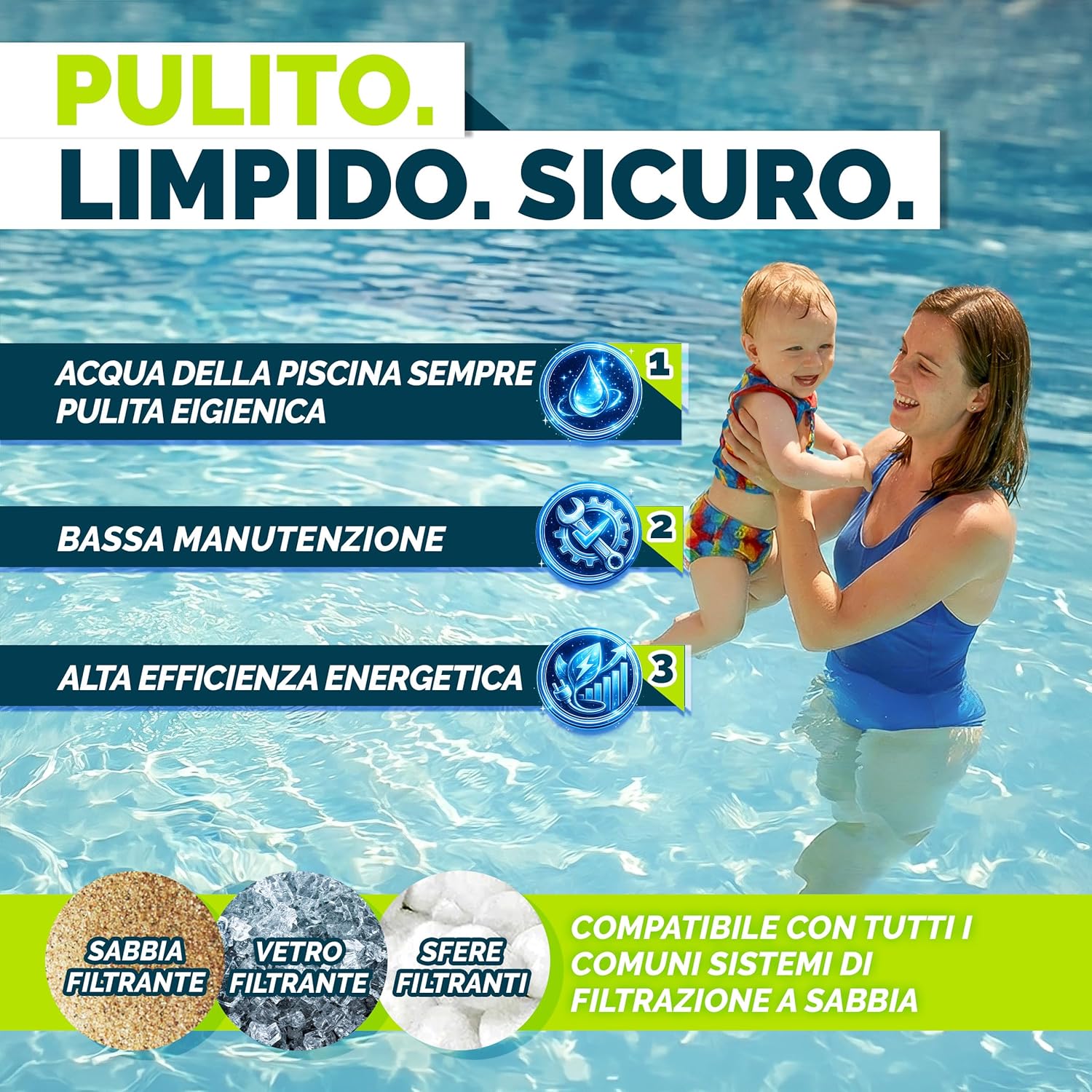 Thumbnail 5 de Pompa filtro per piscina tillvex portata 10 m³/h con valvola a 7 vie e 800 g di balls