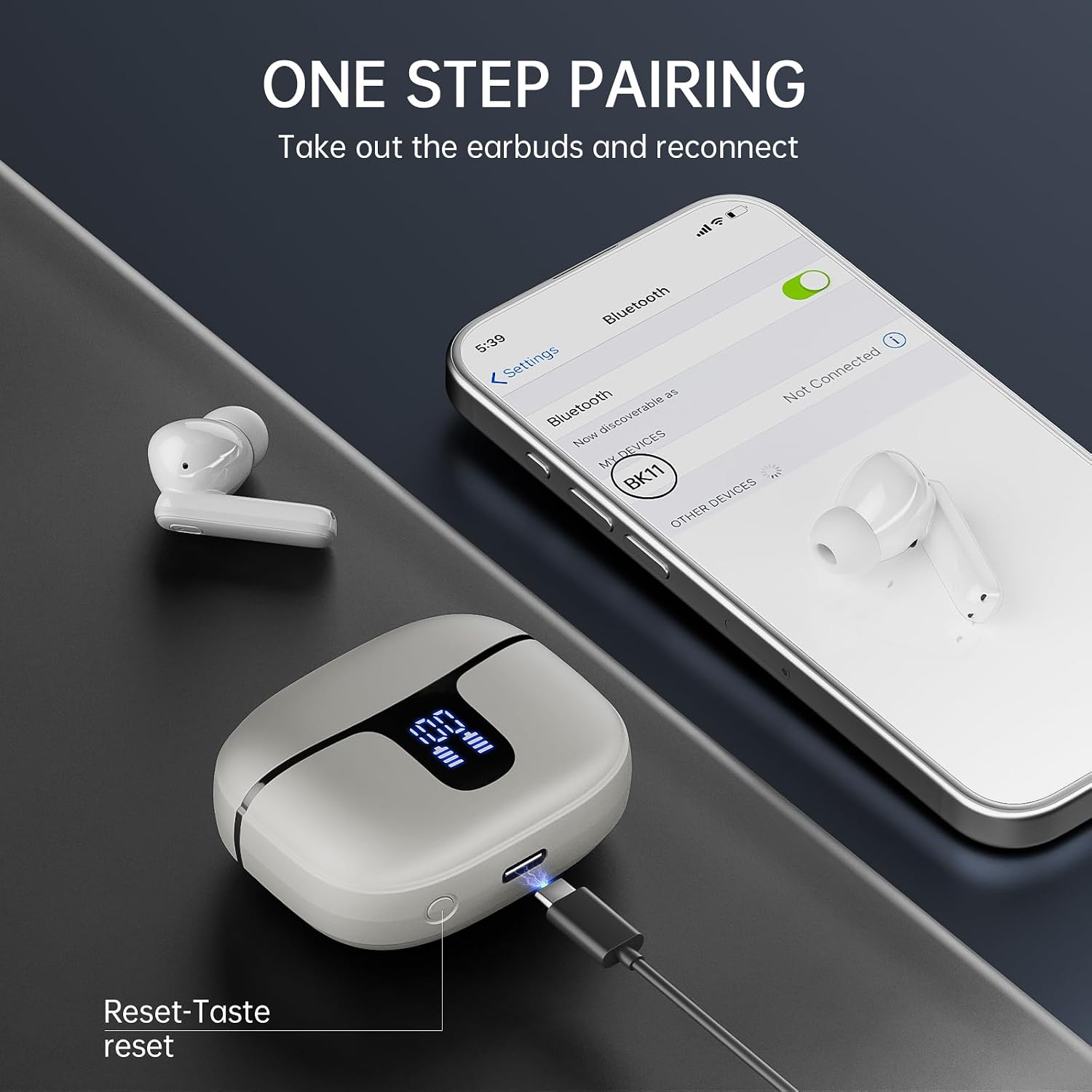 Thumbnail 6 de Ordtop Cuffie Bluetooth 5.3 con LED Display, IP7, 40 Ore di Riproduzione – Auricolari wireless 4 HD ENC