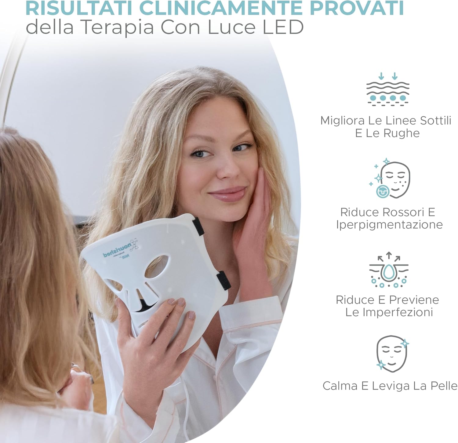 Detalle 2 de Nourished Bodynskin Maschera LED per Viso e Collo con Infrarossi Vicini: terapia luminosa a 228 LED