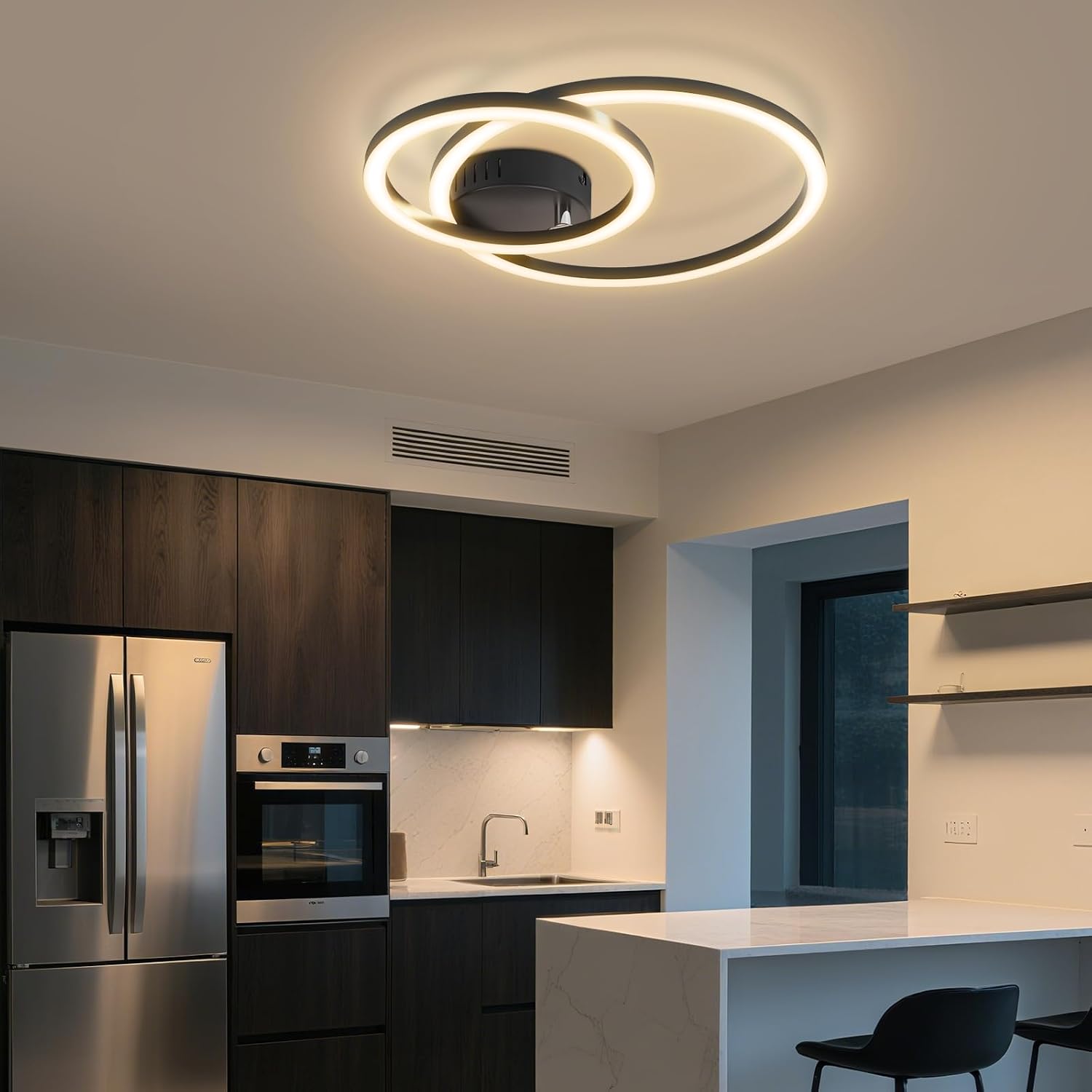 Detalle 2 de Homefire Deckenlampe 2-Ringe Design, 40 cm, 23W, 3000K Warmweiß – moderne LED-Deckenleuchte für Wohnzimmer, Küche, Schlafzimmer