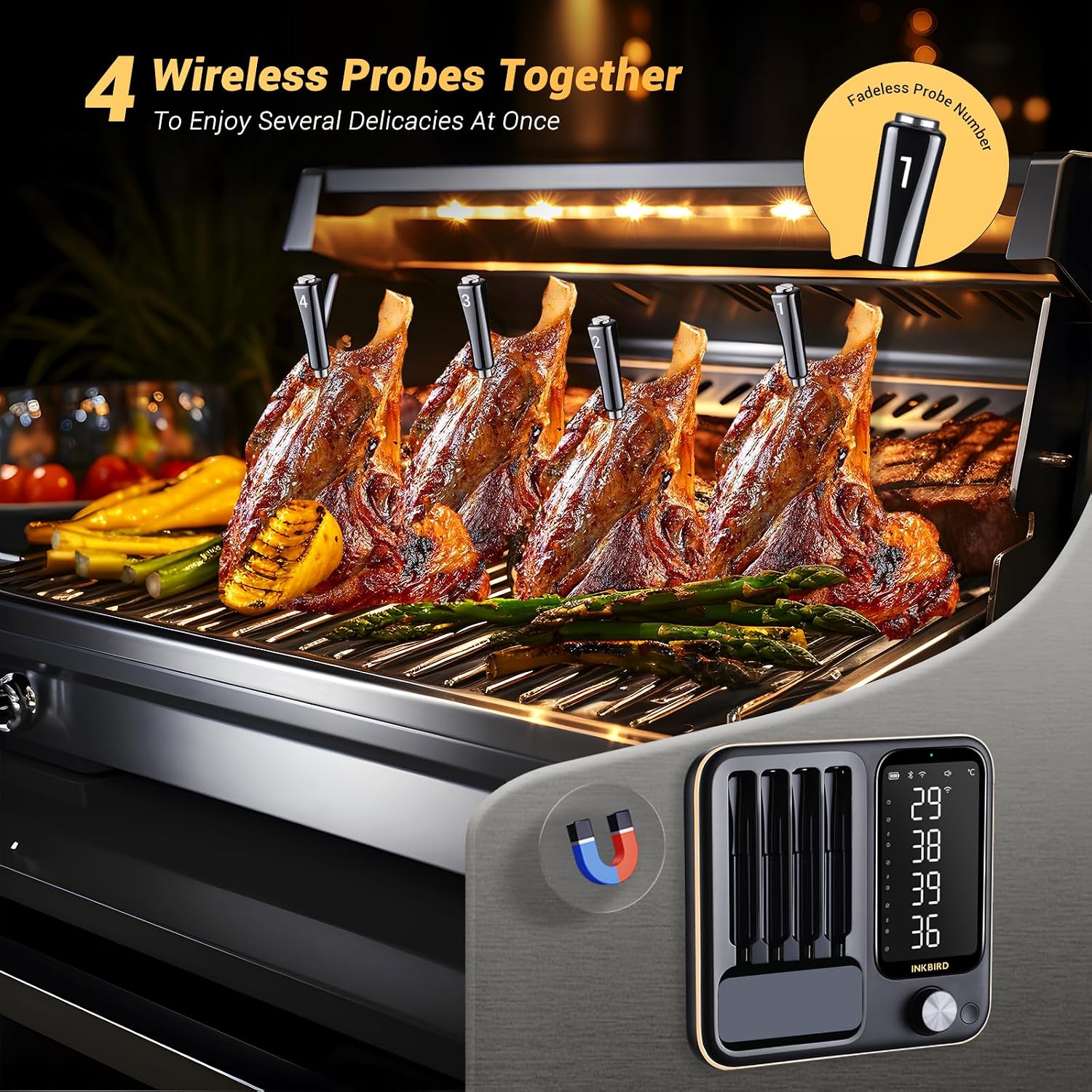 Detalle de Inkbird INT-14-BW Fleischthermometer kabellos mit WiFi 2.4G & Bluetooth 5.4