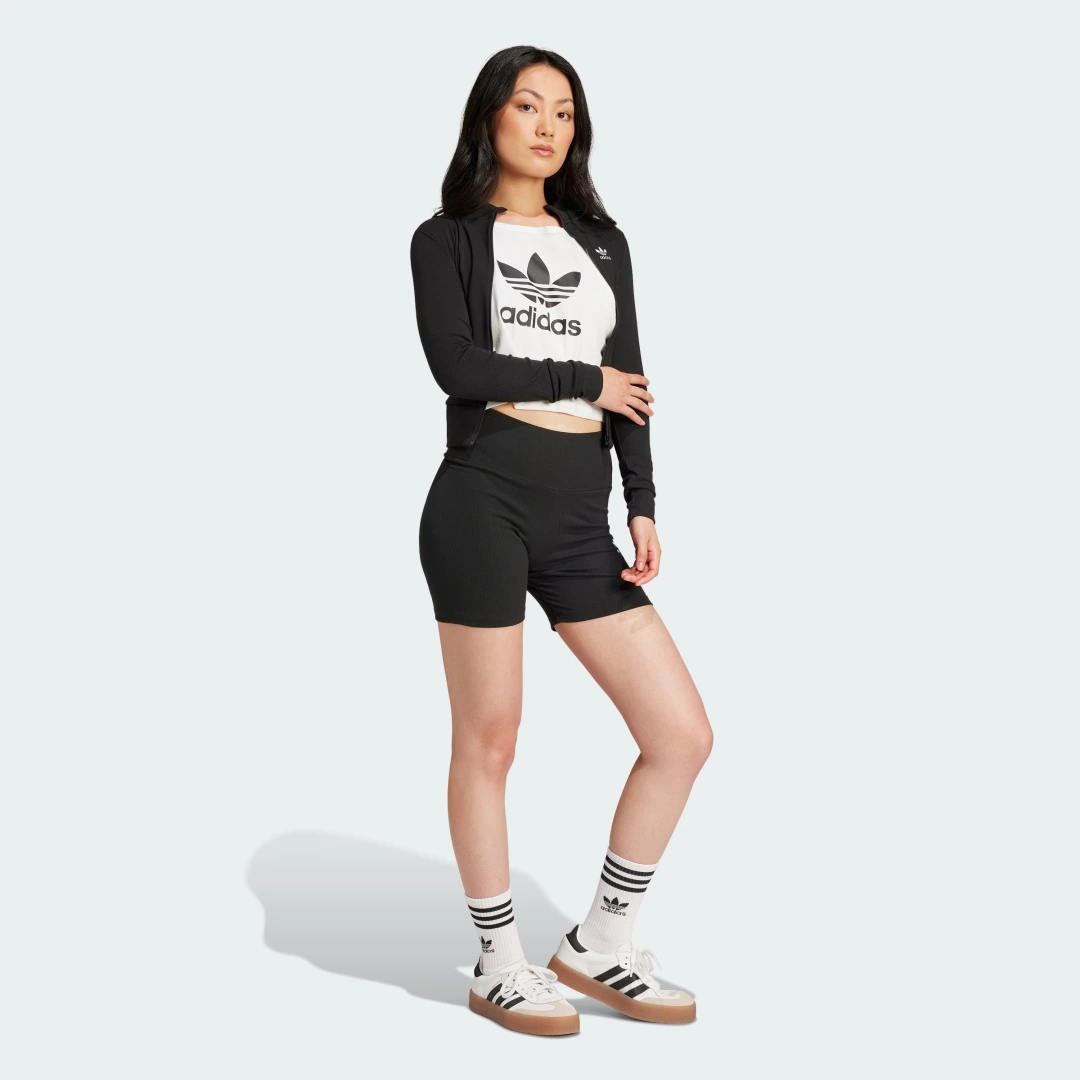 Detalle de Chaqueta deportiva de canalé con cremallera Essentials de Adidas (negro)