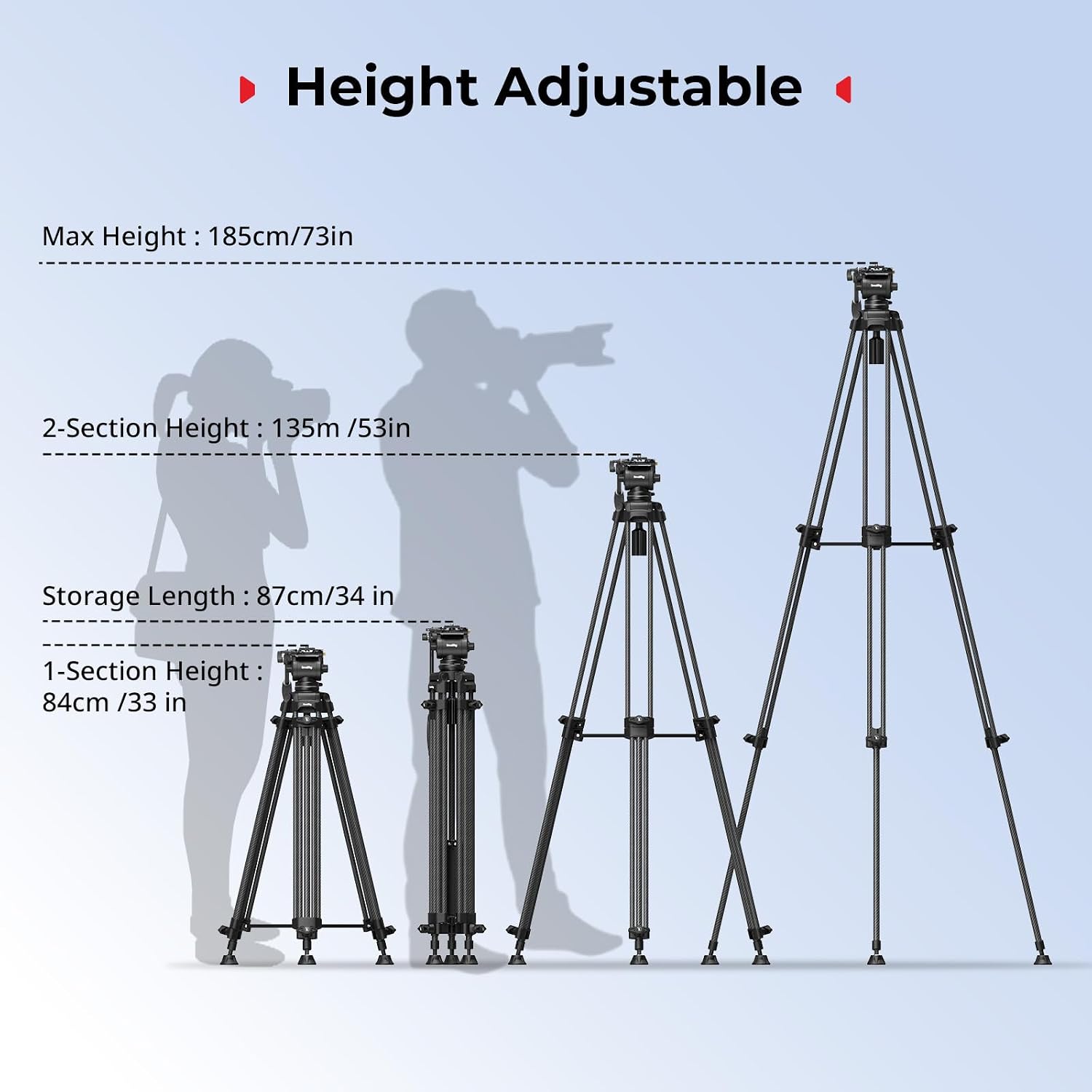 Thumbnail 4 de SMALLRIG 73''/185cm Heavy Duty Carbon Fibre Video Tripod with Fluid Head