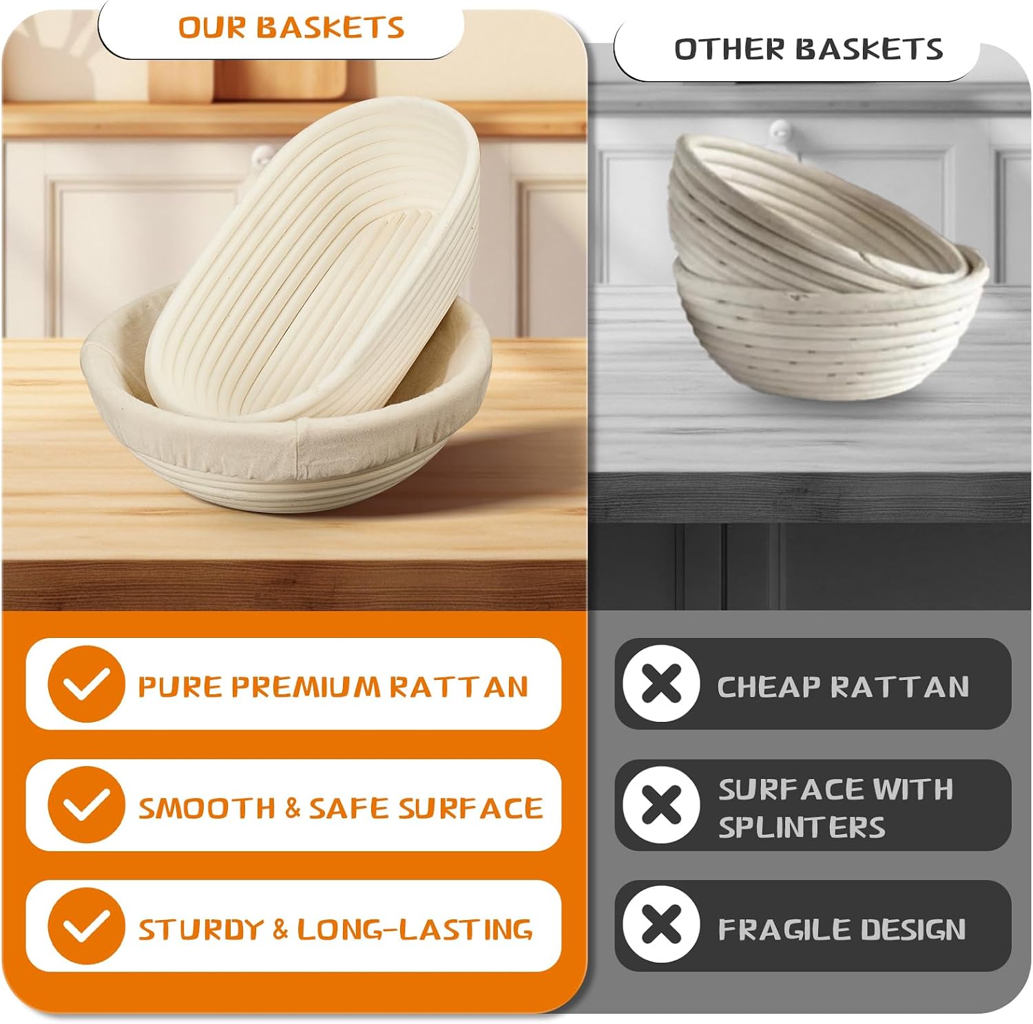Thumbnail 5 de Dimpola Banneton Bread Proofing Basket Set 2 🍞