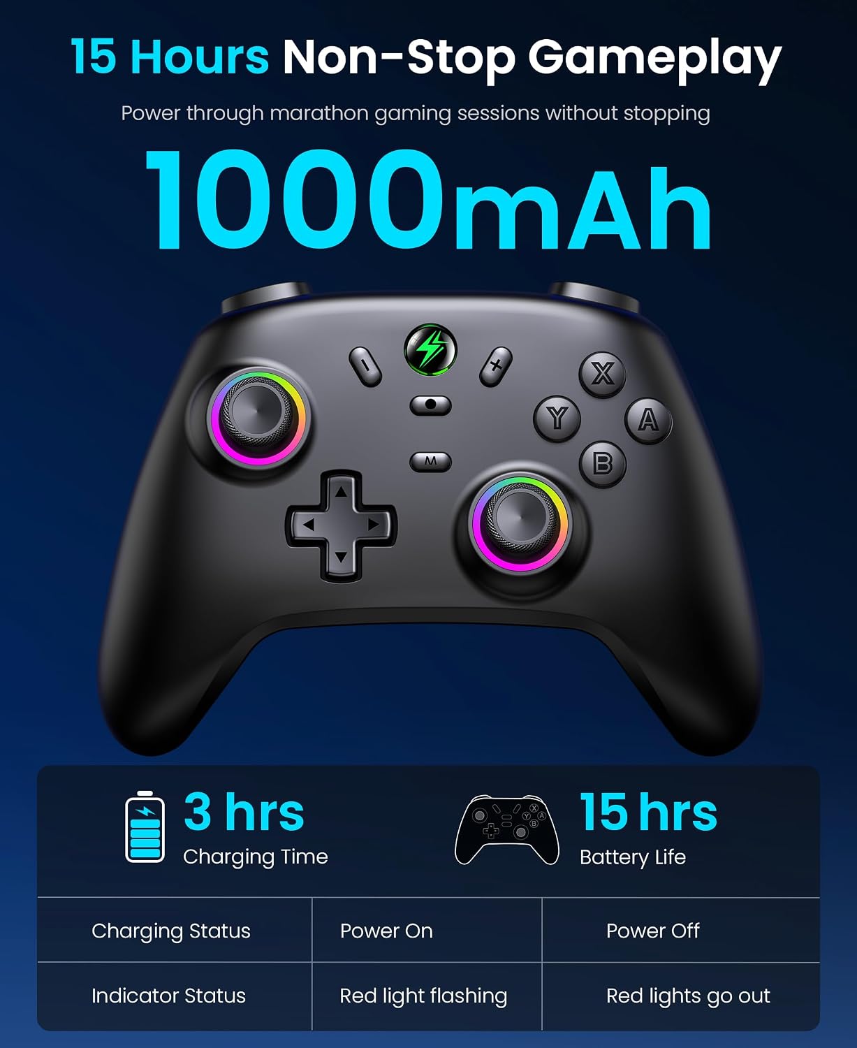 Thumbnail 6 de HELLCOOL Hall-Effect-Joysticks Switch Controller – kabellos, RGB, 6-Achsen-Gyro, 1000 mAh