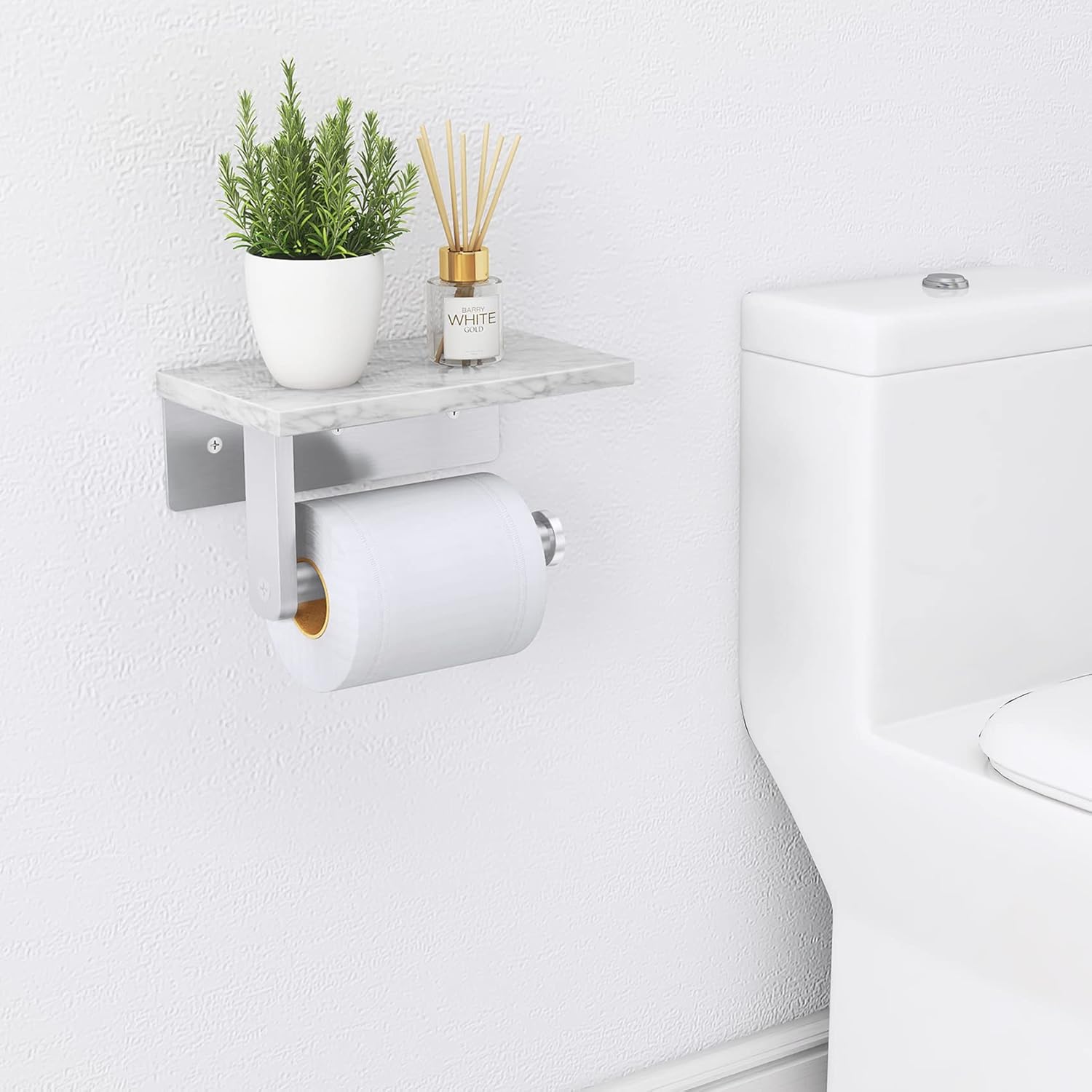Detalle 2 de Gypie Toilet Roll Holder with Marble Shelf 17cm