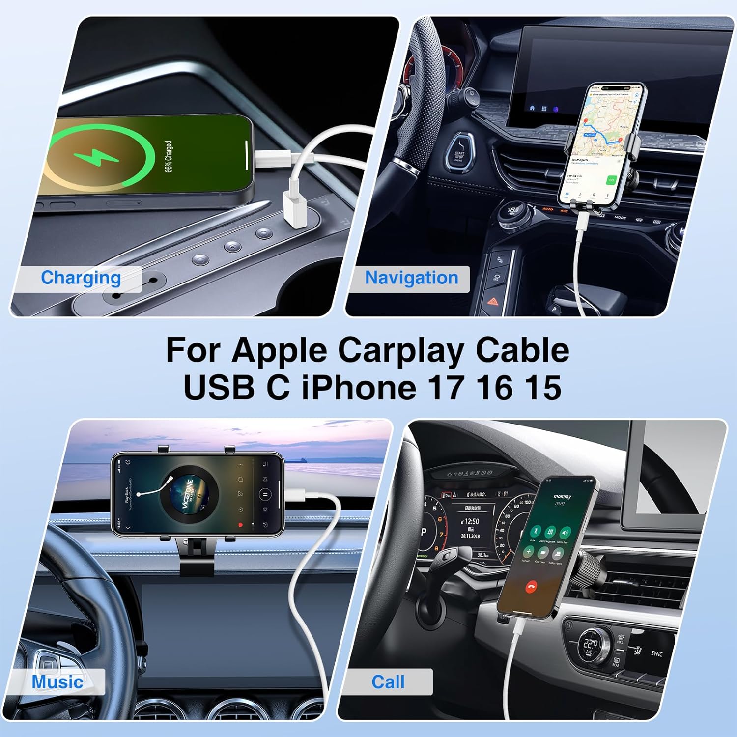 Thumbnail 5 de Car USB C Charge Cable for iPhone 17 16 15 4-Pack