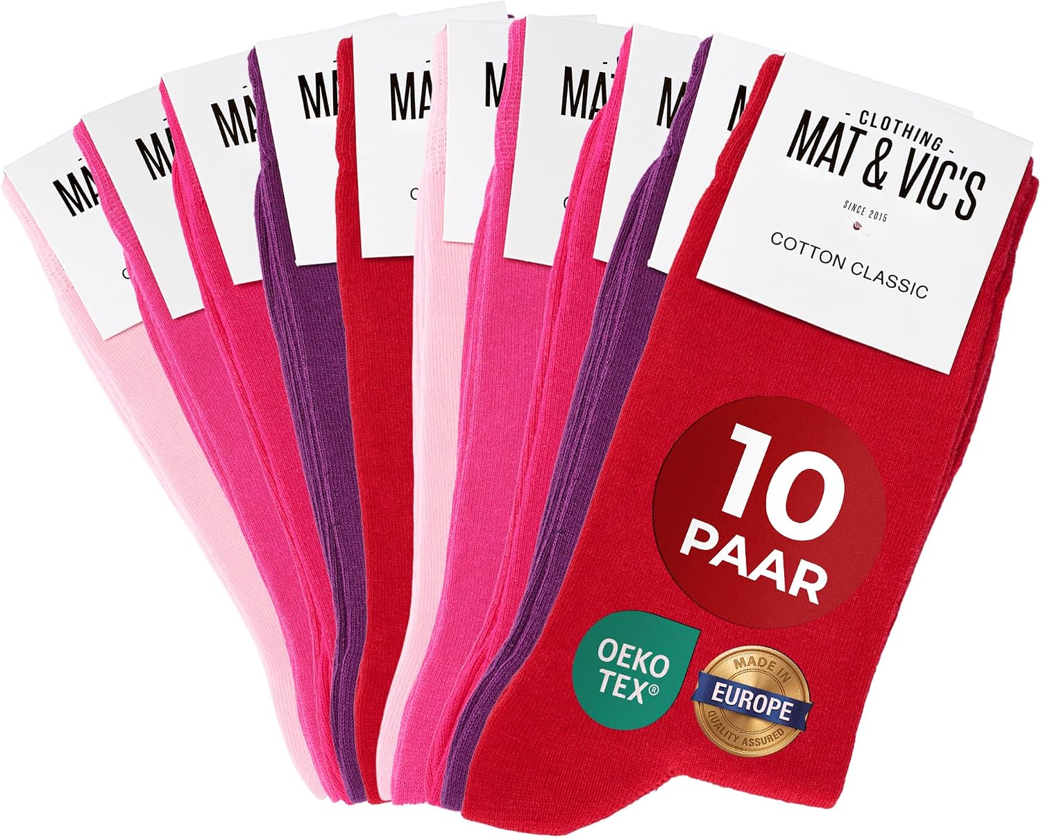 Detalle de Mat & Vic's Socken Herren 43-46 Baumwolle – OEKO-TEX 100, Made in Europe – 5 oder 10 Paar
