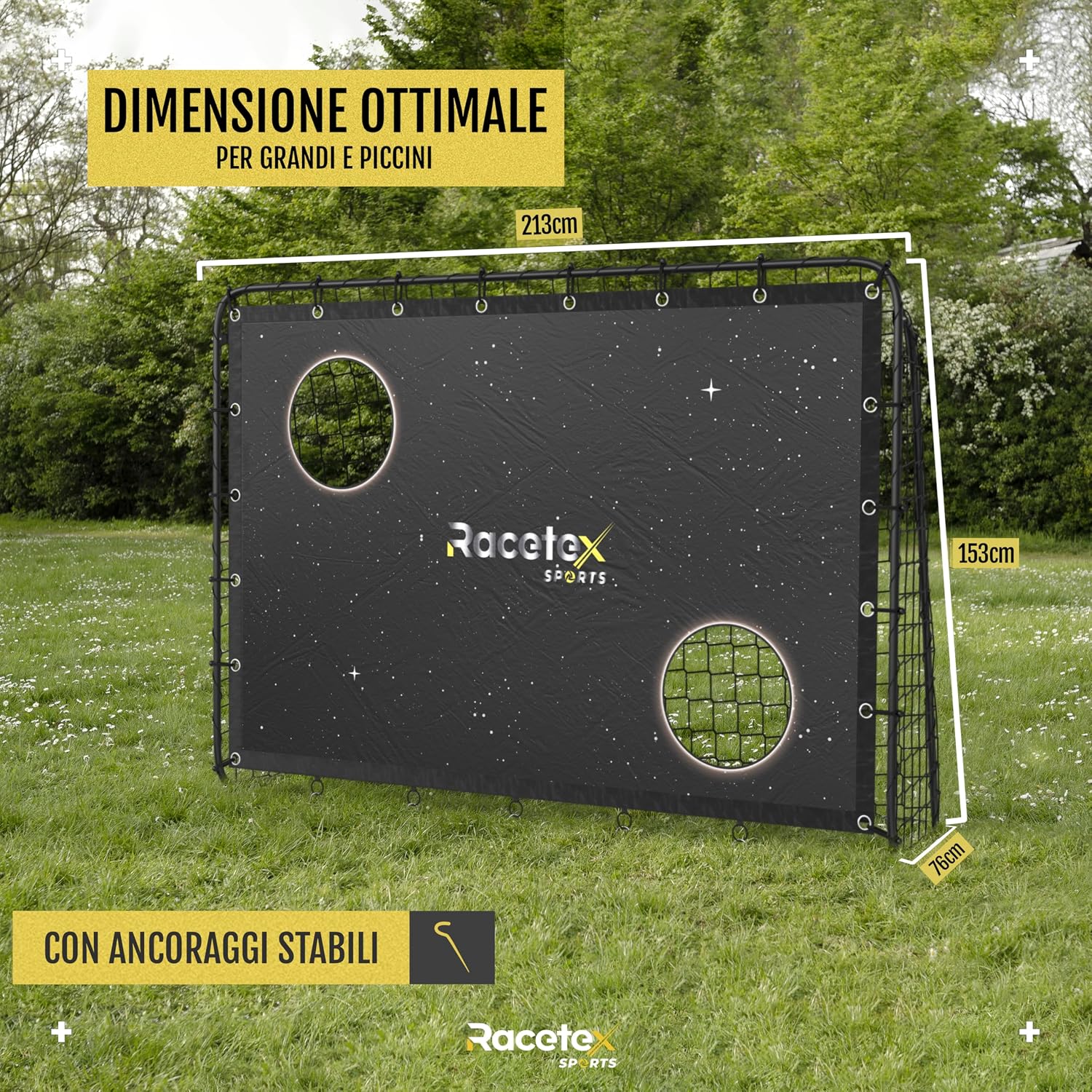 Detalle de Racetex Porta Calcio per Bambini e Adulti con Parete Bersaglio e Rivestimento Anti-Ruggine