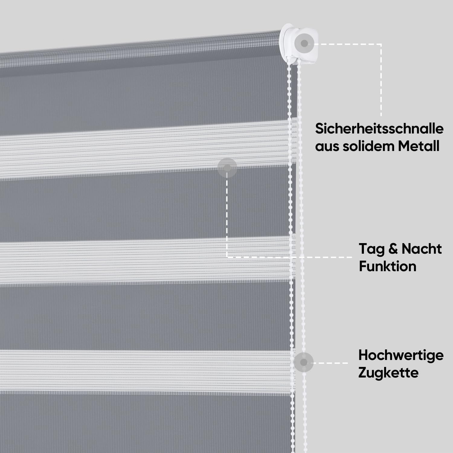 Detalle de Sekey Doppelrollo Klemmfix ohne Bohren für Fenster – 80 cm breit, 80x150 cm, Grau