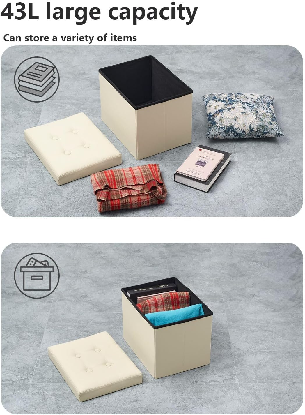 Detalle 2 de Bsketa Storage Ottoman Bench, 17-inch