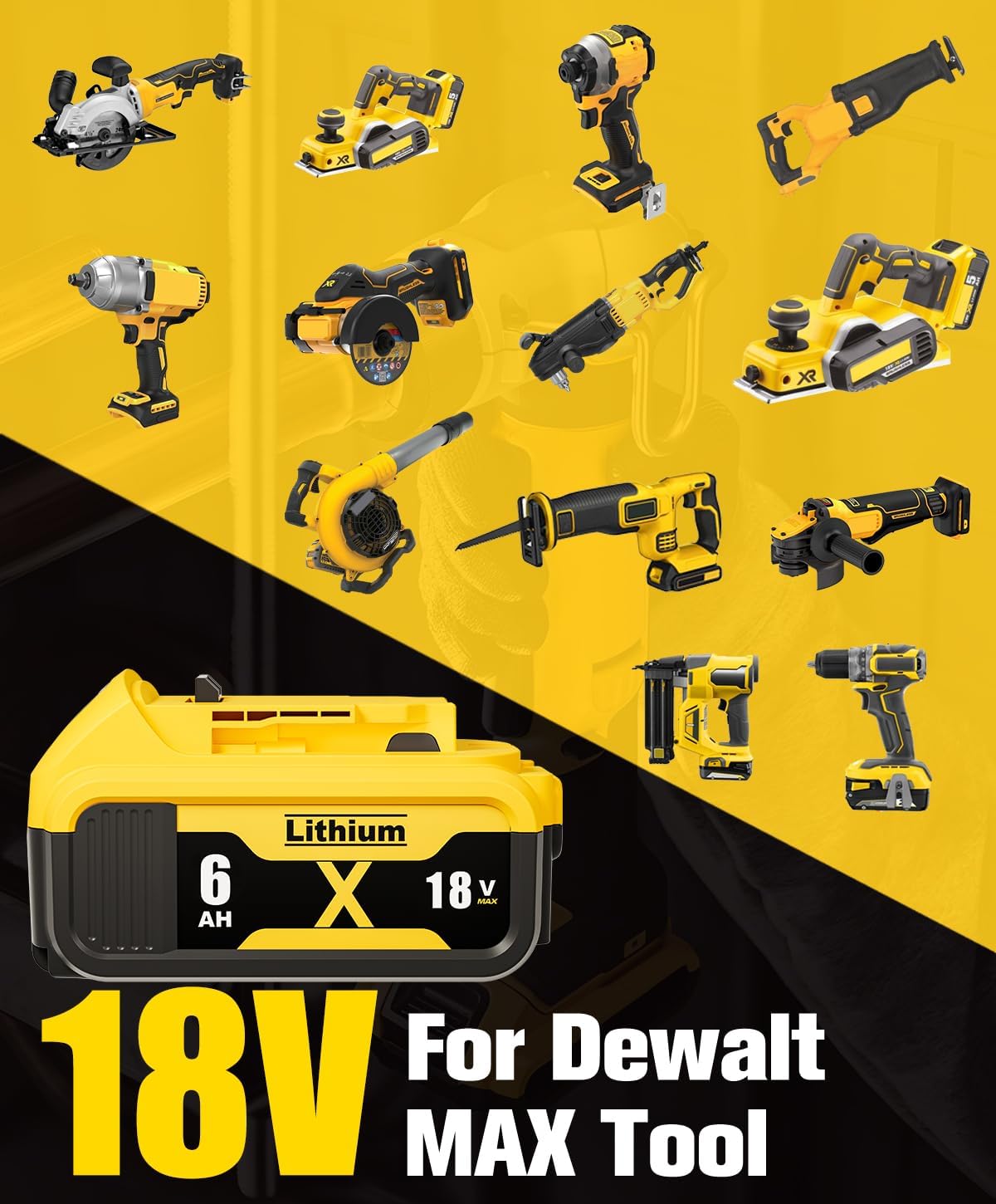 Detalle de 2 x 18V 6.0Ah Batteries DCB182 Replacement for Dewalt 18V - Long-Lasting Power with LED Indicator